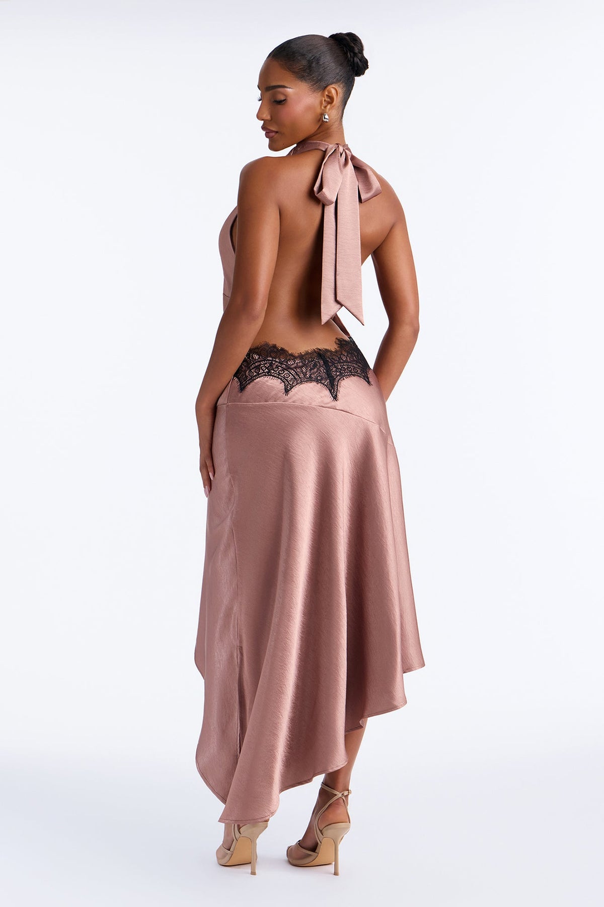 Mandi Satin Halter Midi Dress - Rose Gold