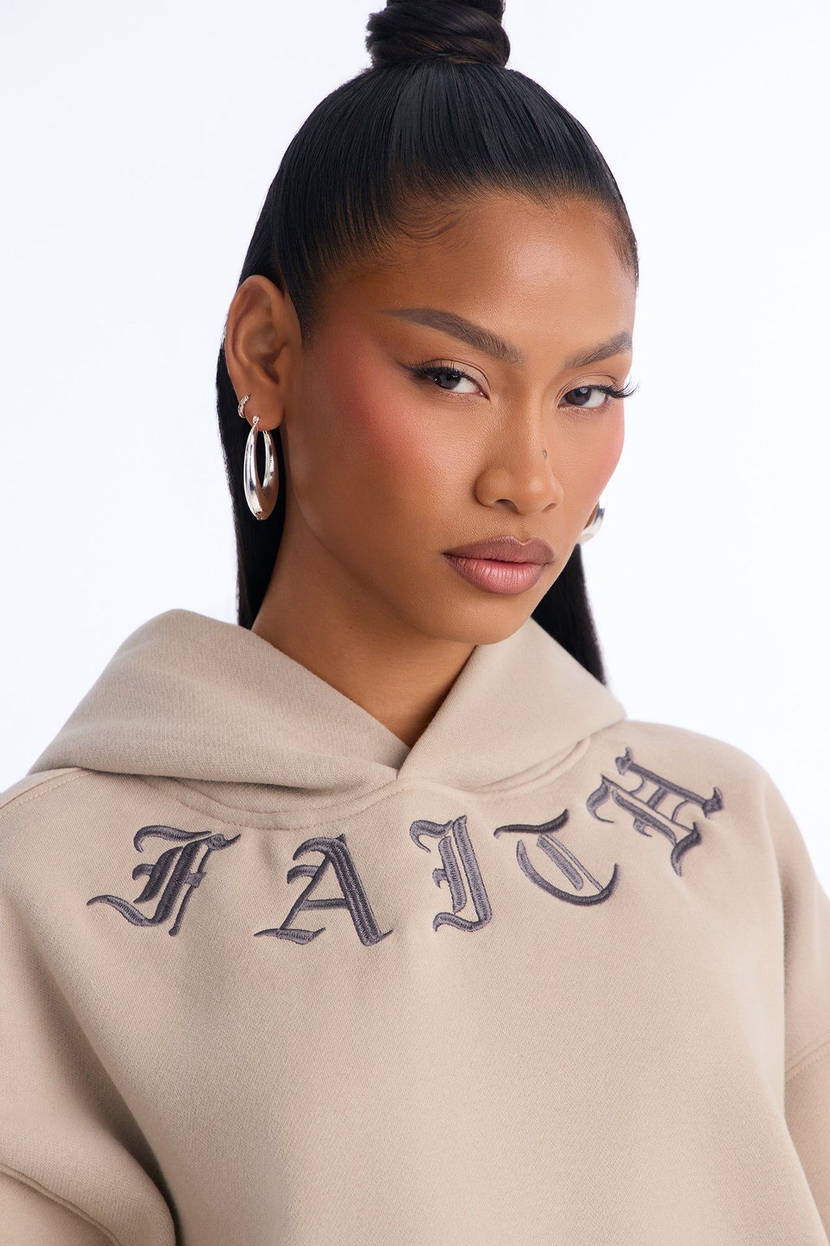 Faith Over Everything Embroidered Hoodie - Stone