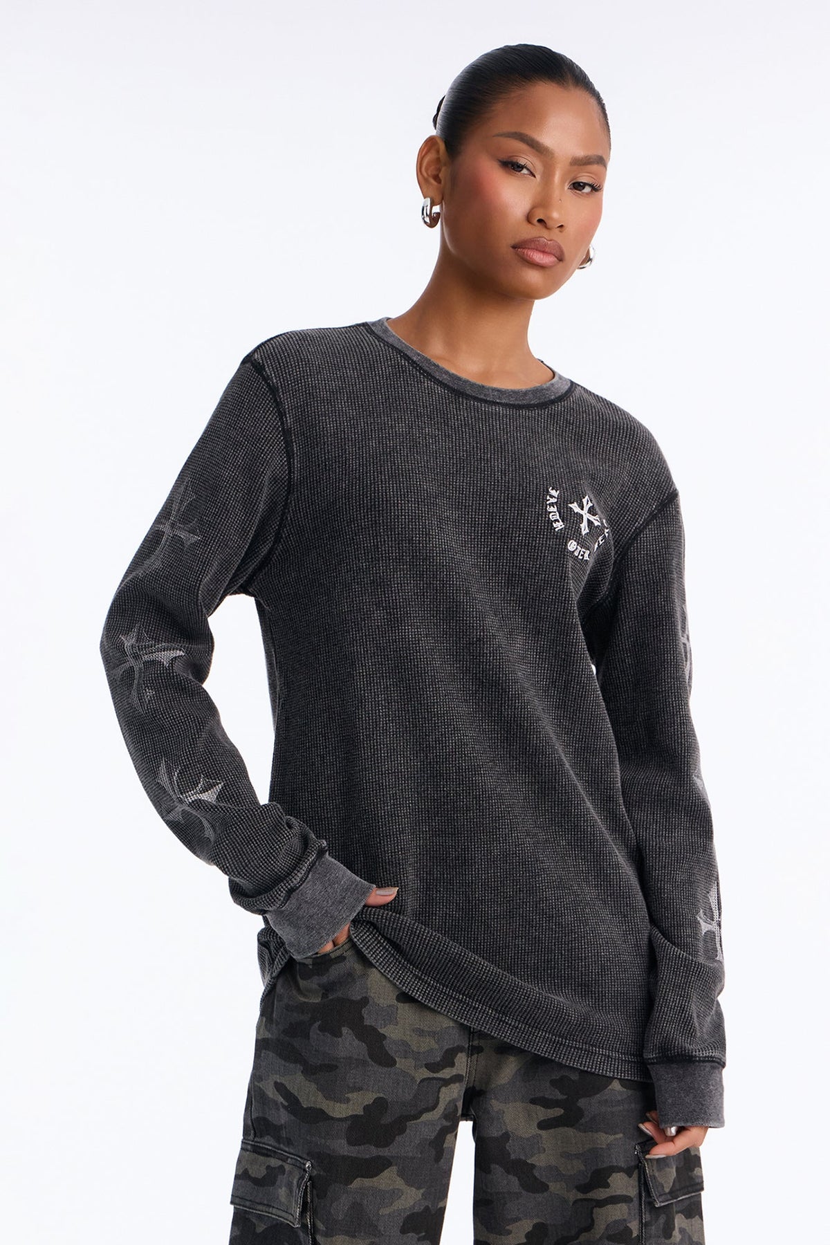 Faith Over Fear Crosses Thermal Tee - Black