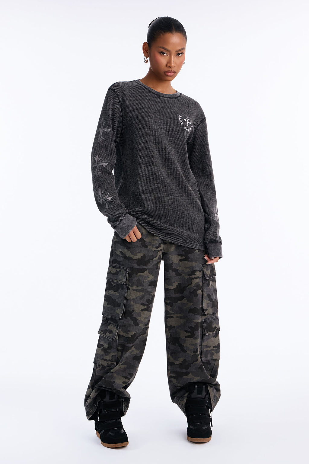 Faith Over Fear Crosses Thermal Tee - Black