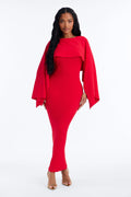 Helena Sweater Cape Maxi Dress - Red