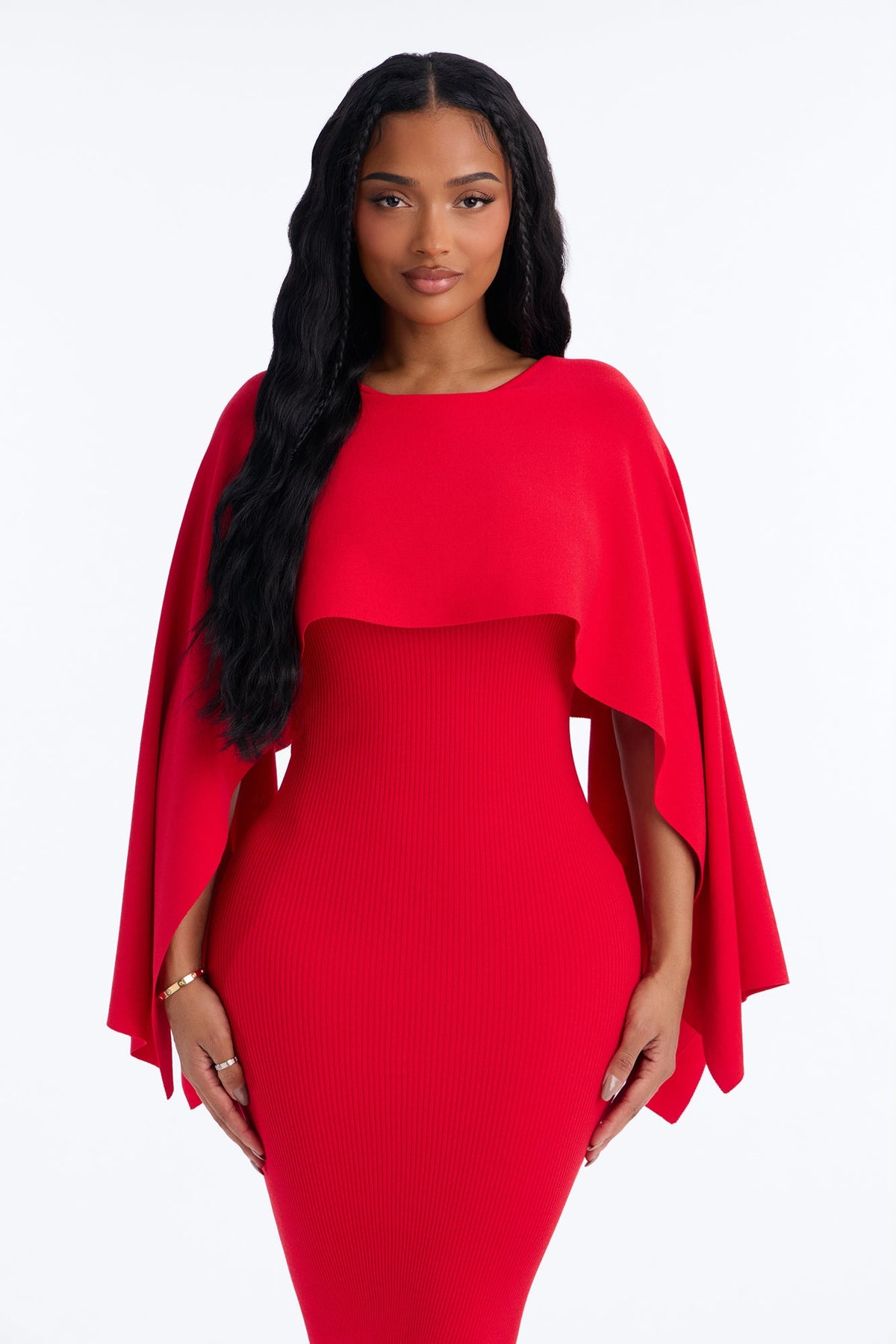Helena Sweater Cape Maxi Dress - Red