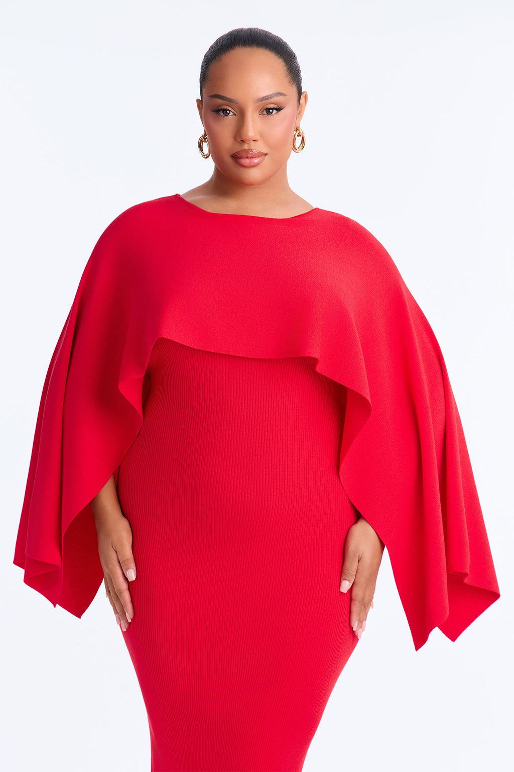 Helena Sweater Cape Maxi Dress - Red