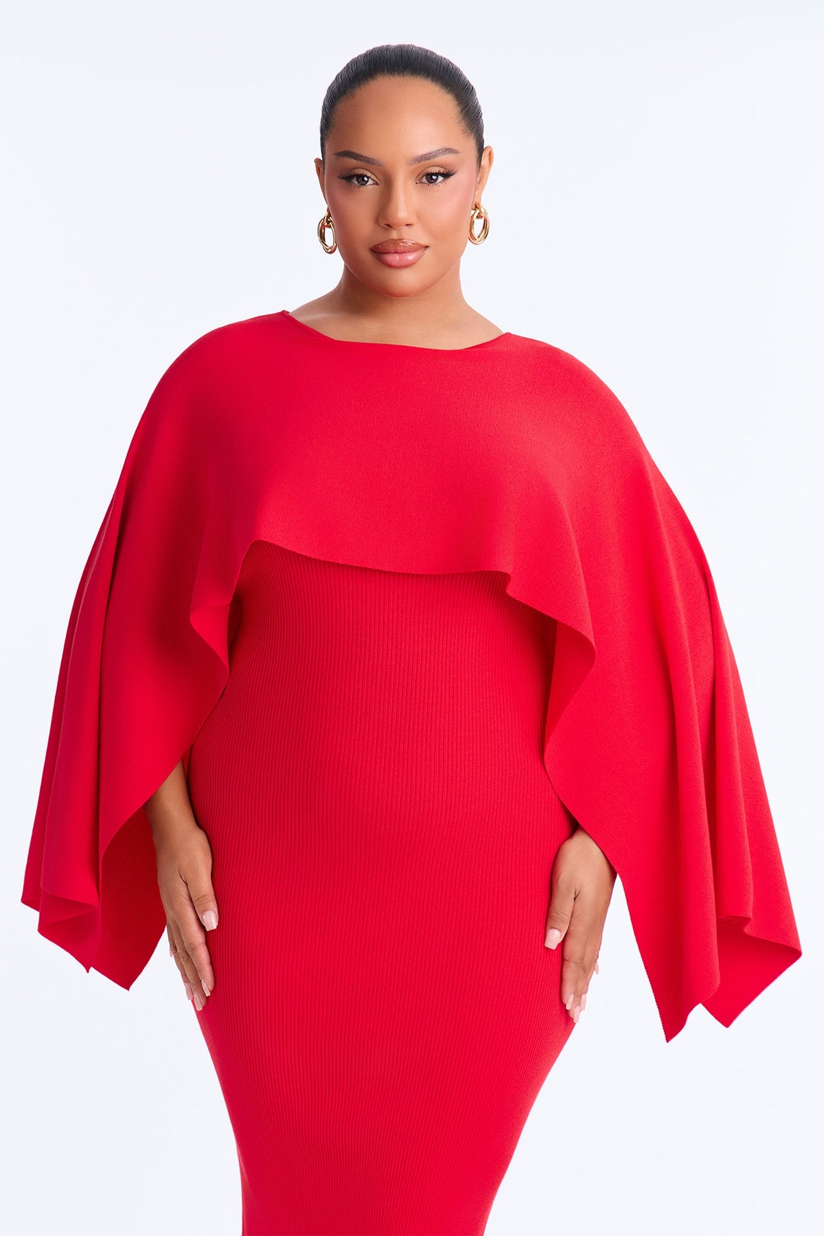 Helena Sweater Cape Maxi Dress - Red