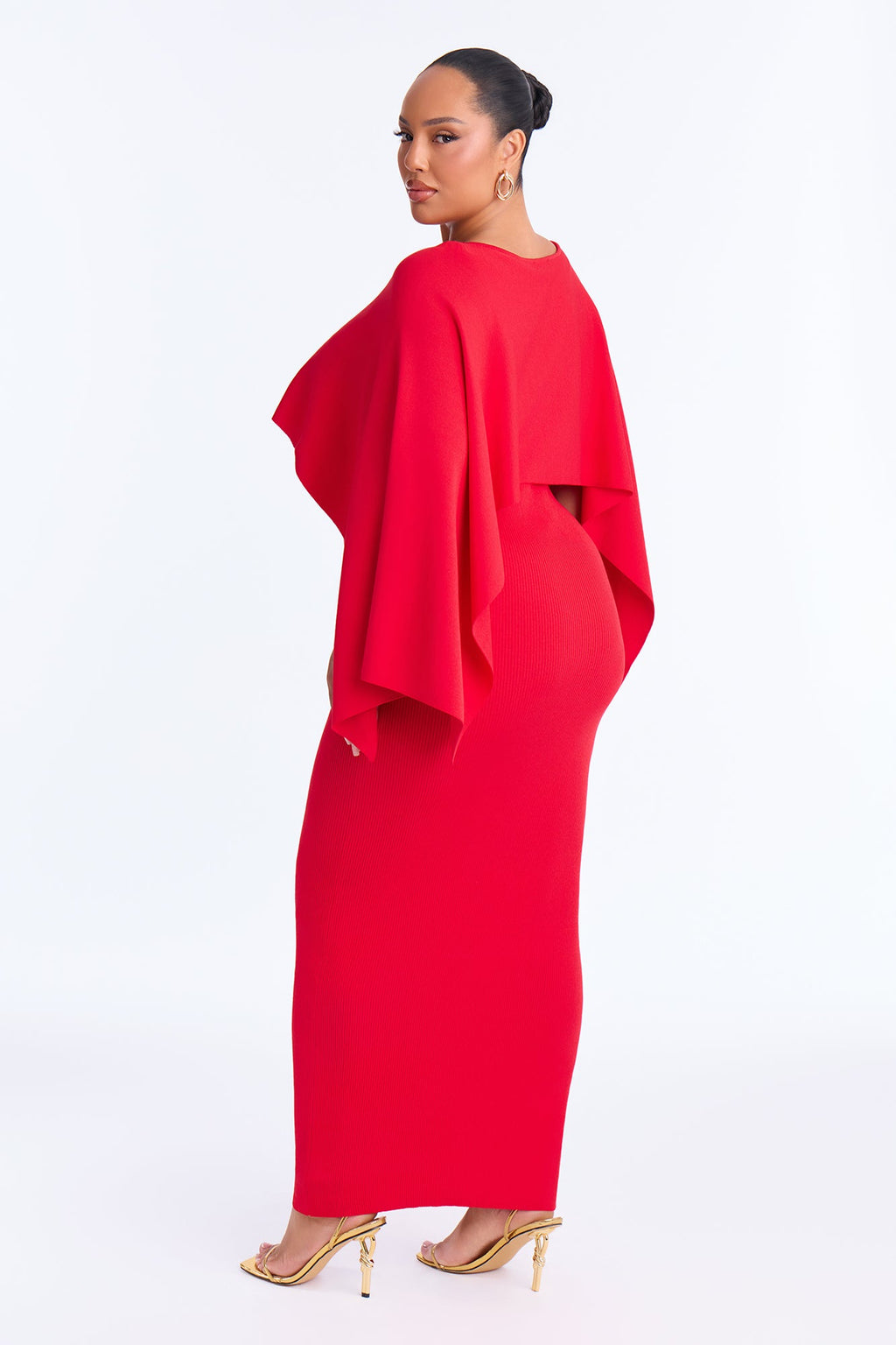 Helena Sweater Cape Maxi Dress - Red