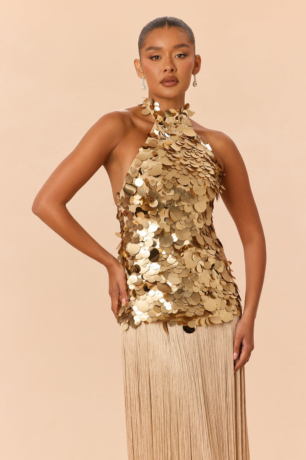 New Favorite Sequin Fringe Skirt Set - Gold