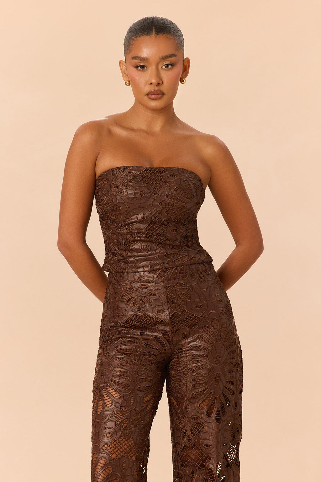 Effortless Escape Embroidered Pant Set - Chocolate