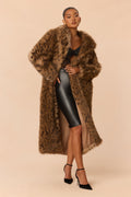 Just Vibing Faux Fur Coat - Brown/combo