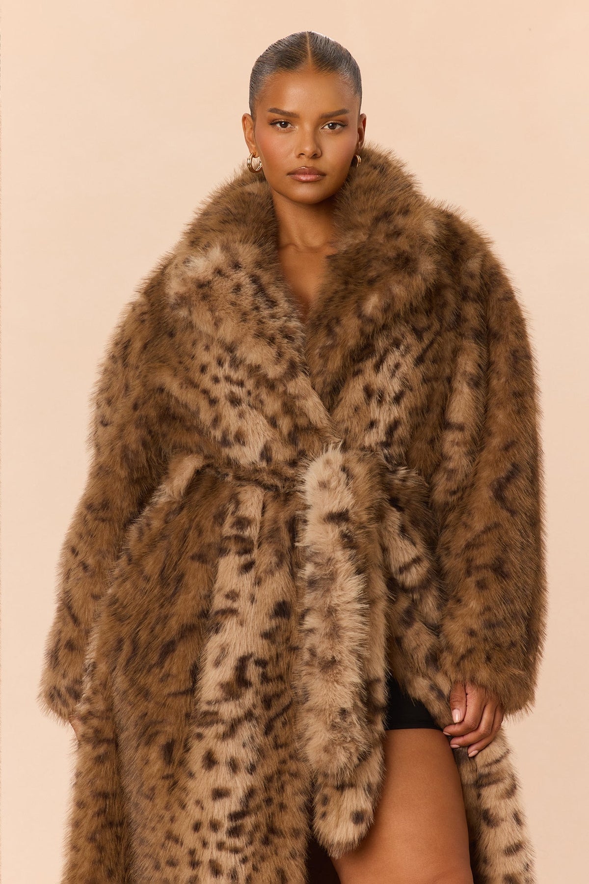 Just Vibing Faux Fur Coat - Brown/combo