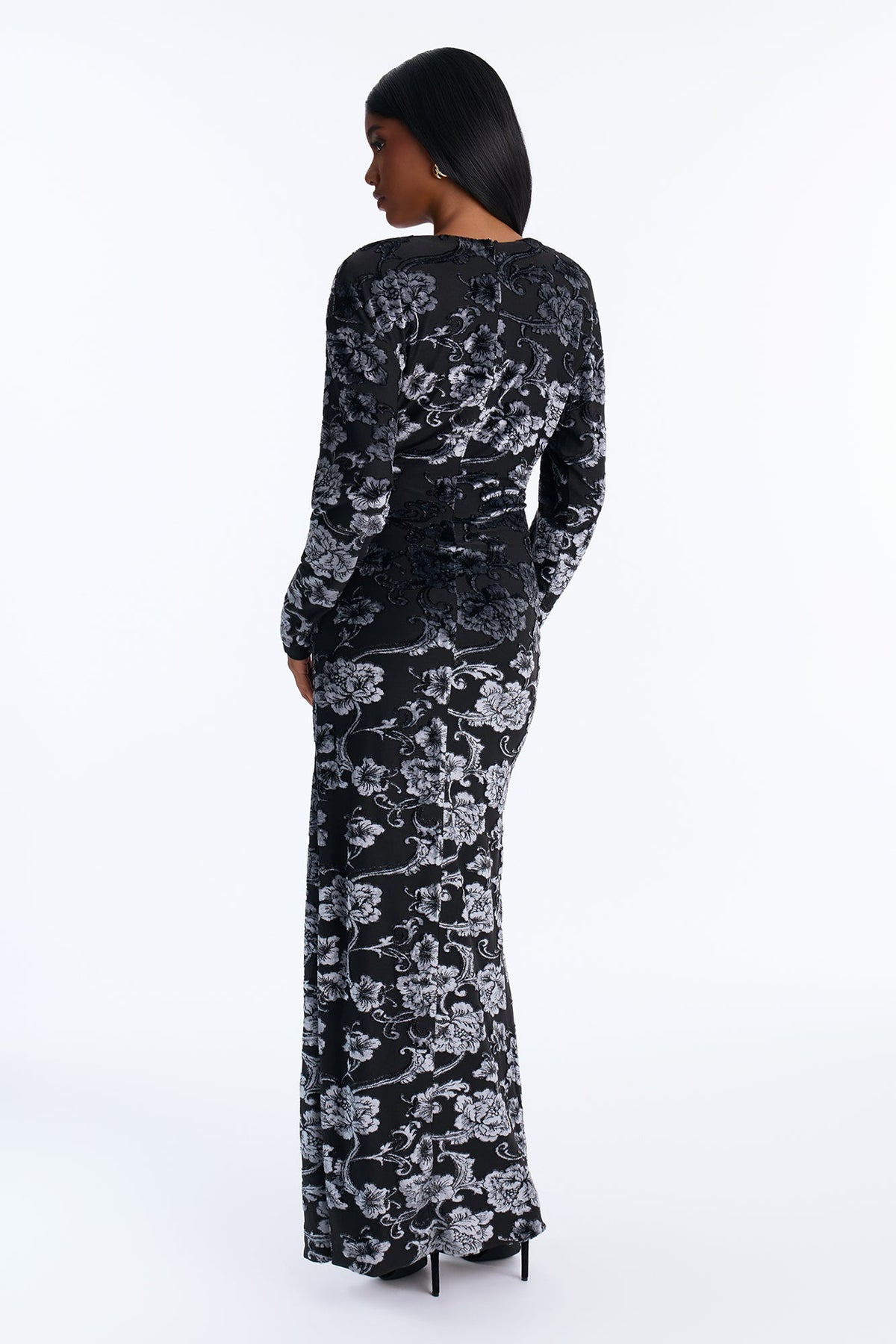 Enchanted Velvet Burnout Maxi Dress - Black/Blue
