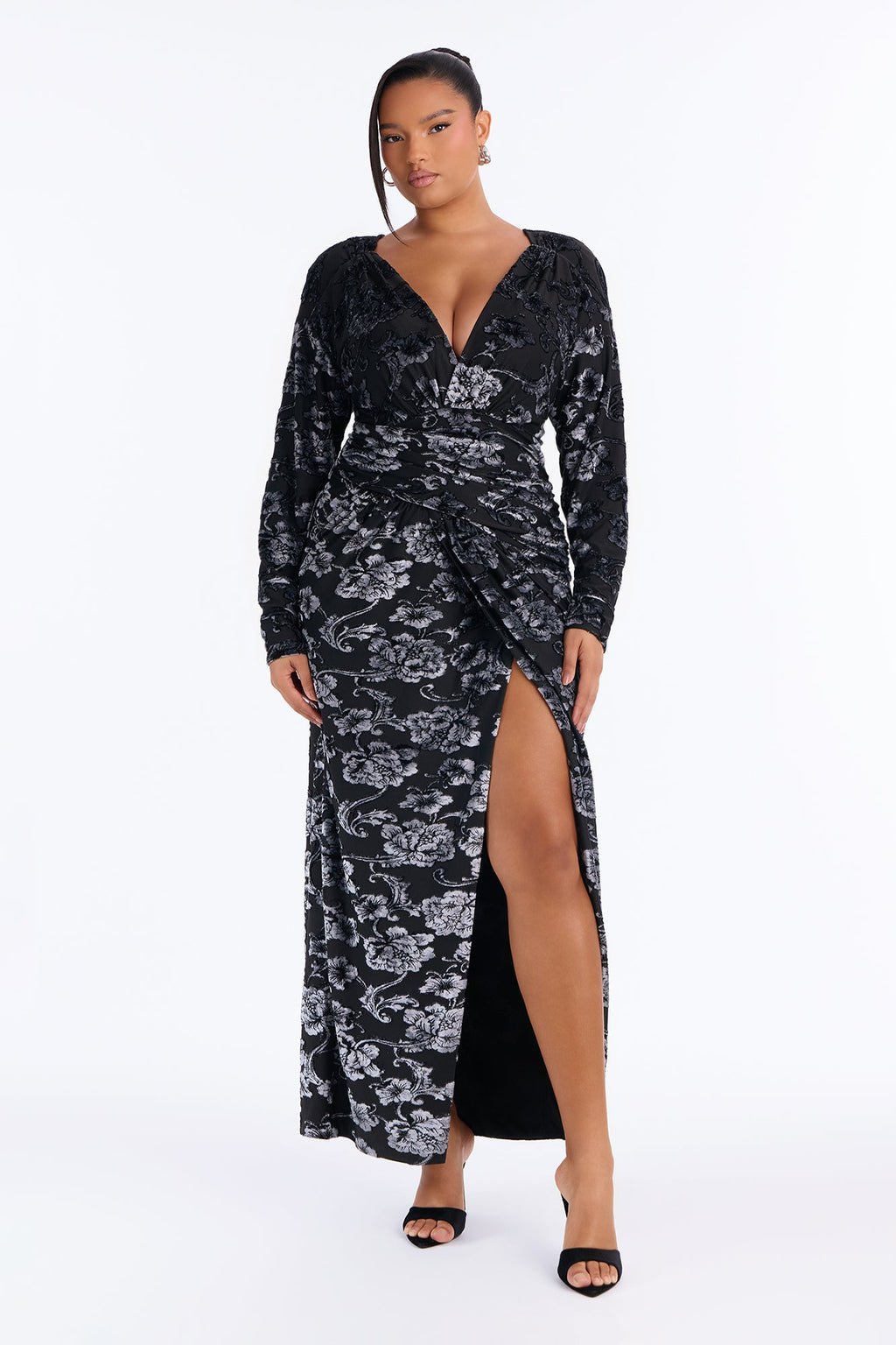 Enchanted Velvet Burnout Maxi Dress - Black/Blue