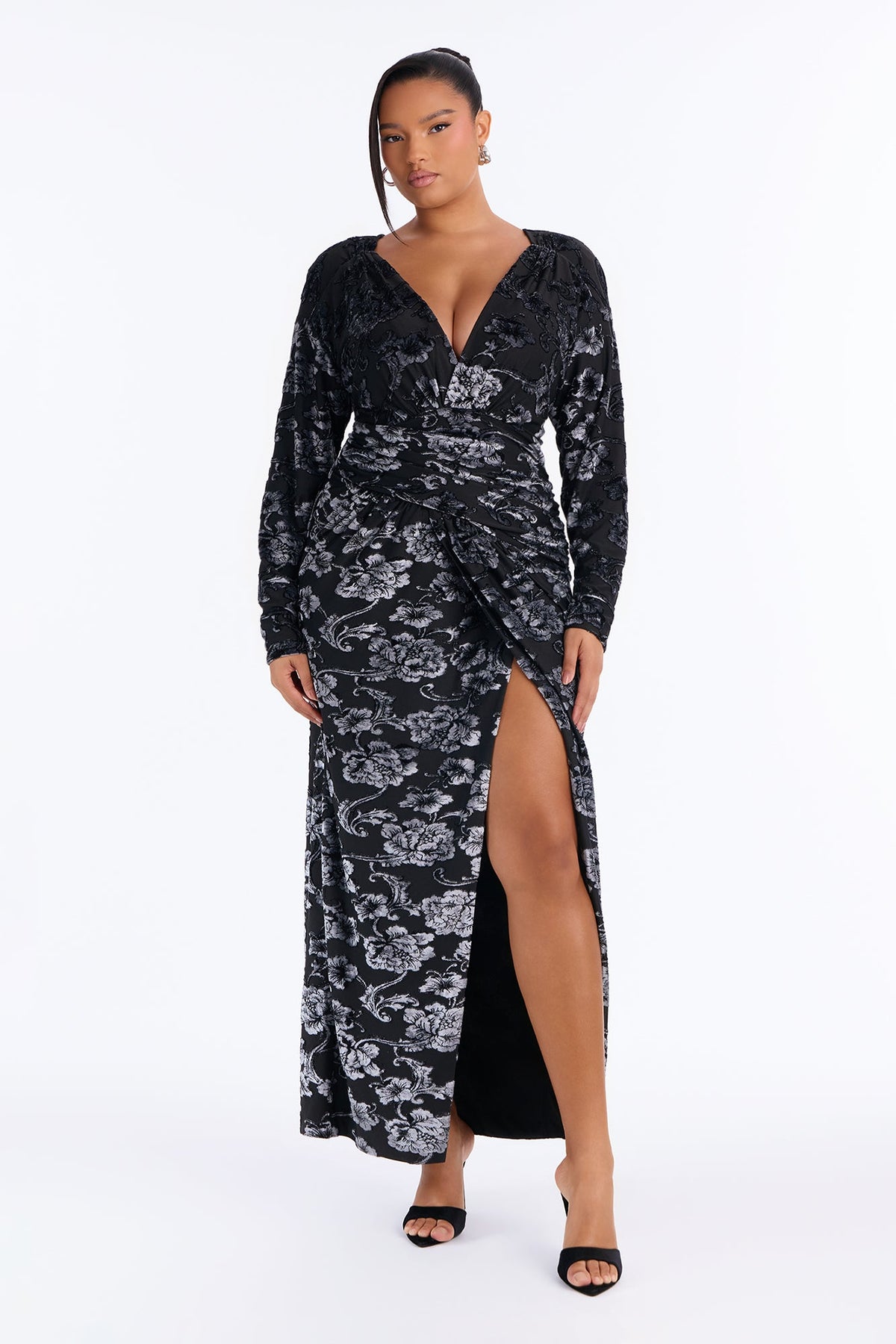 Enchanted Velvet Burnout Maxi Dress - Black/Blue