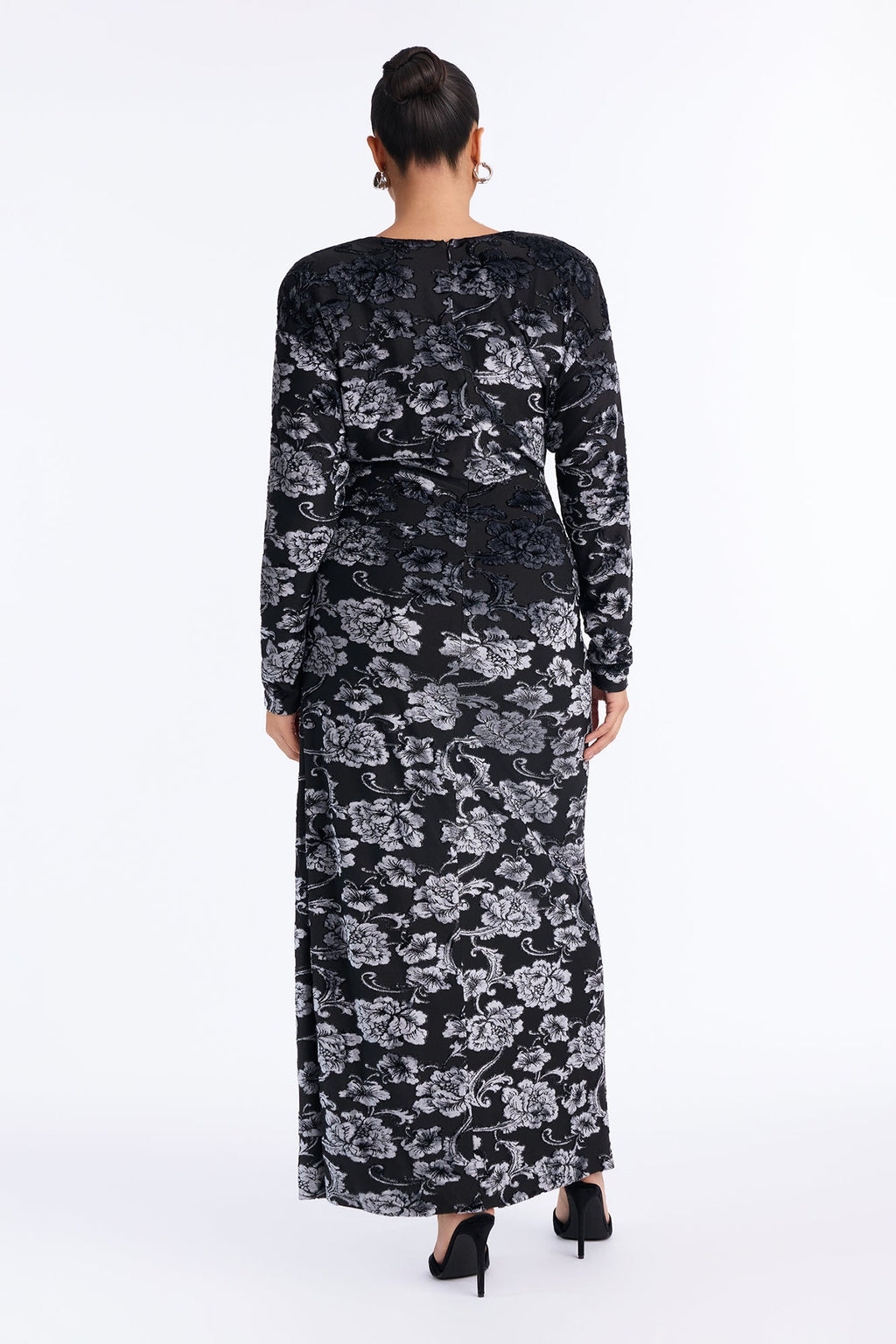 Enchanted Velvet Burnout Maxi Dress - Black/Blue