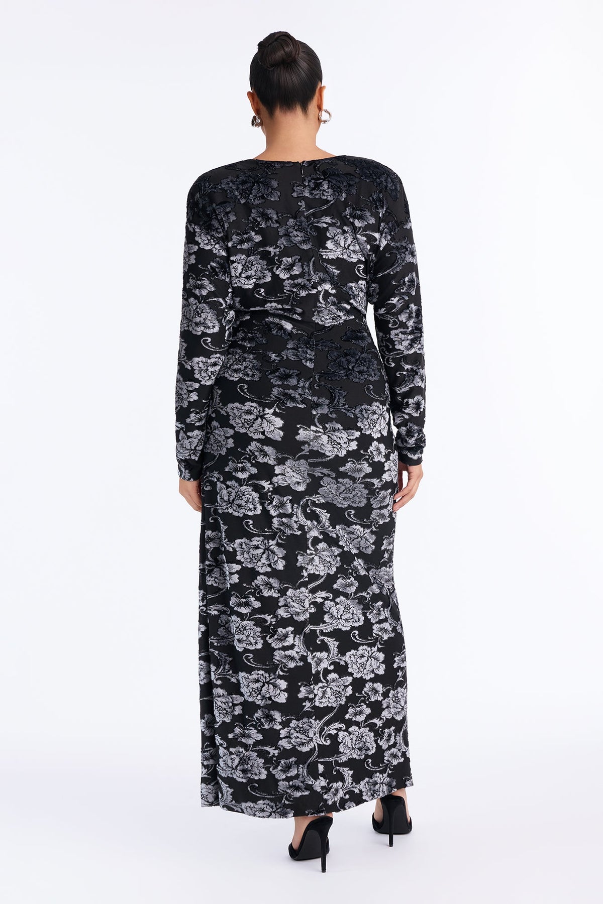 Enchanted Velvet Burnout Maxi Dress - Black/Blue