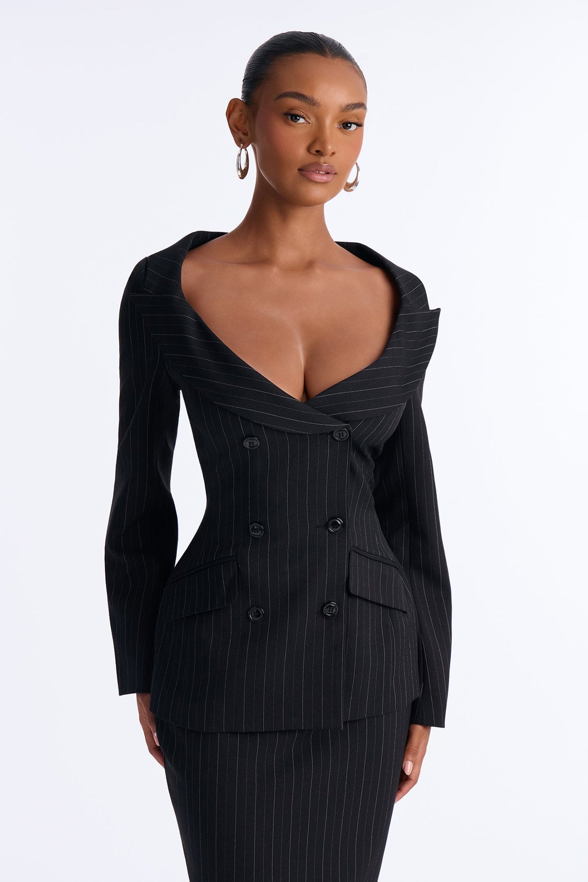 Office Babe Pinstripe Skirt Set - Black/White