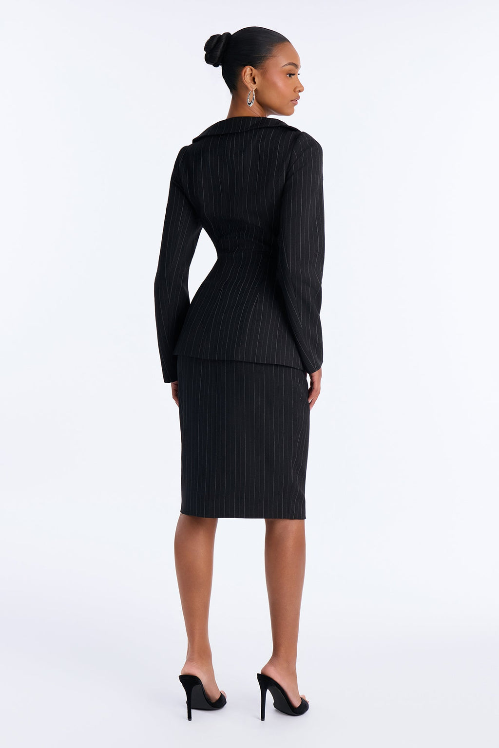Office Babe Pinstripe Skirt Set - Black/White