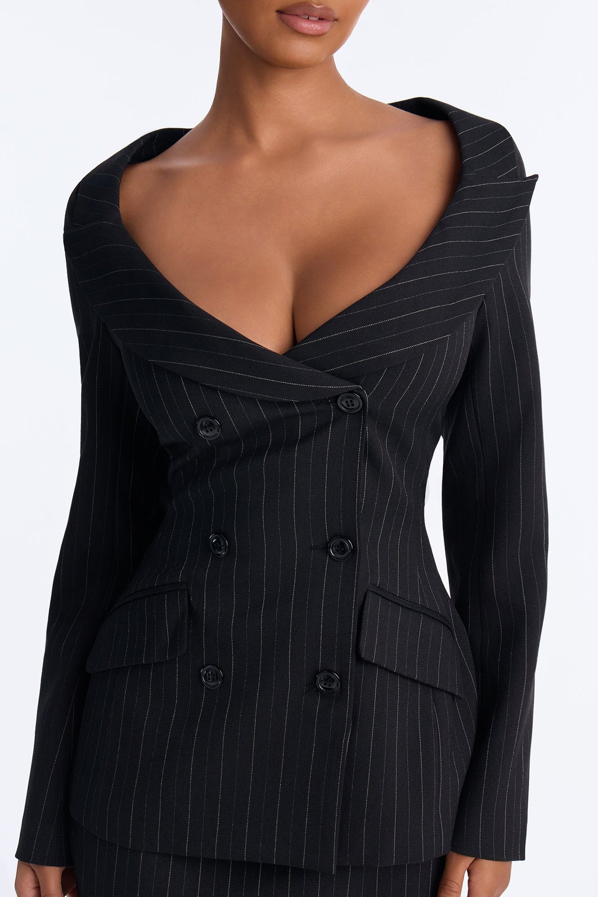 Office Babe Pinstripe Skirt Set - Black/White