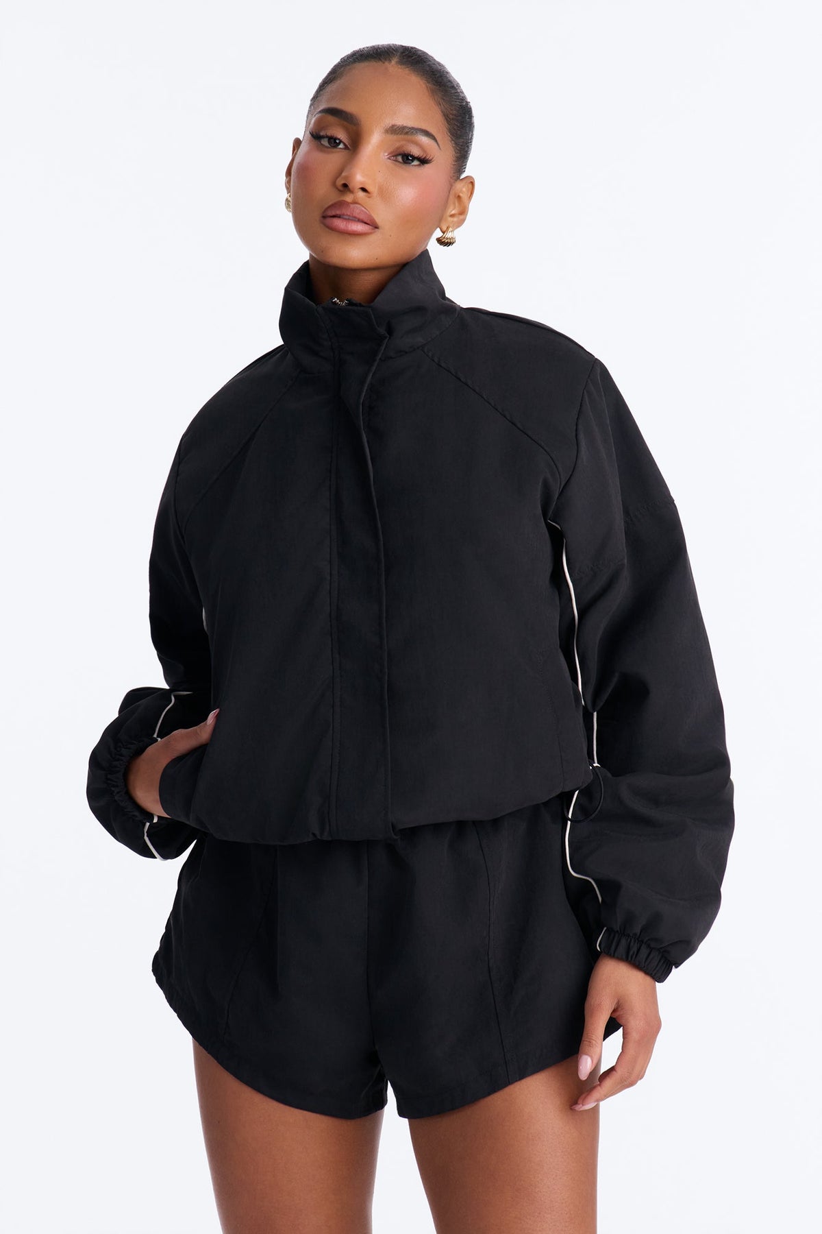Sporty Babe Brushed Nylon Romper - Black