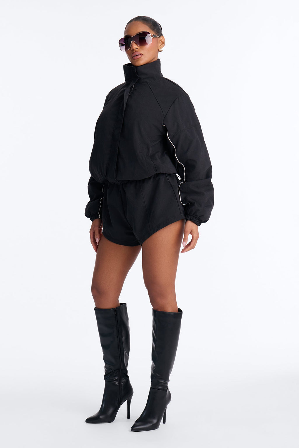 Sporty Babe Brushed Nylon Romper - Black