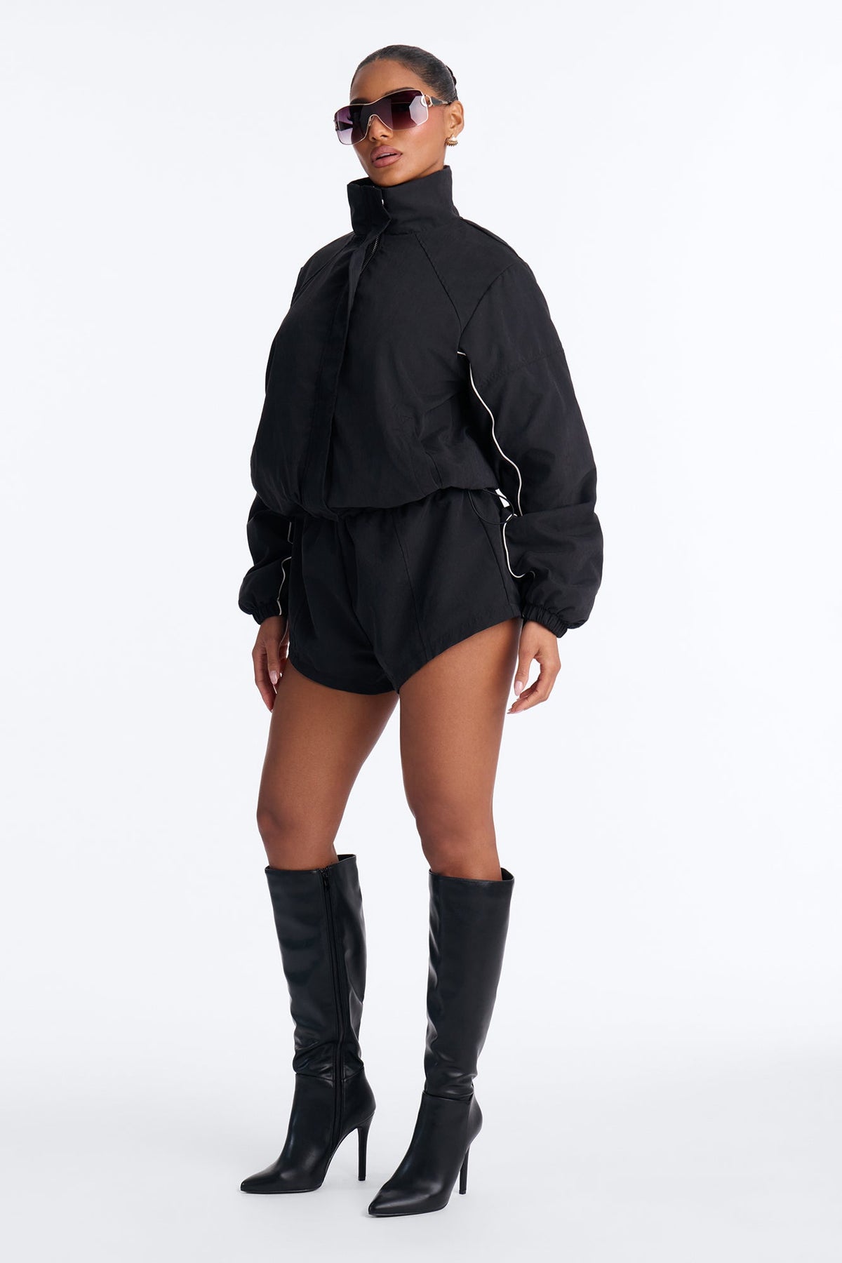 Sporty Babe Brushed Nylon Romper - Black