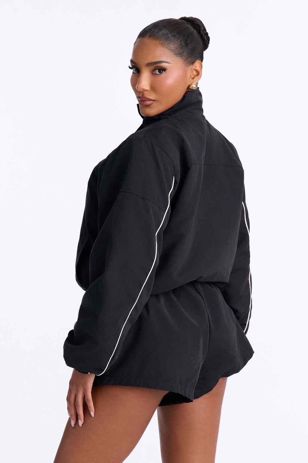 Sporty Babe Brushed Nylon Romper - Black