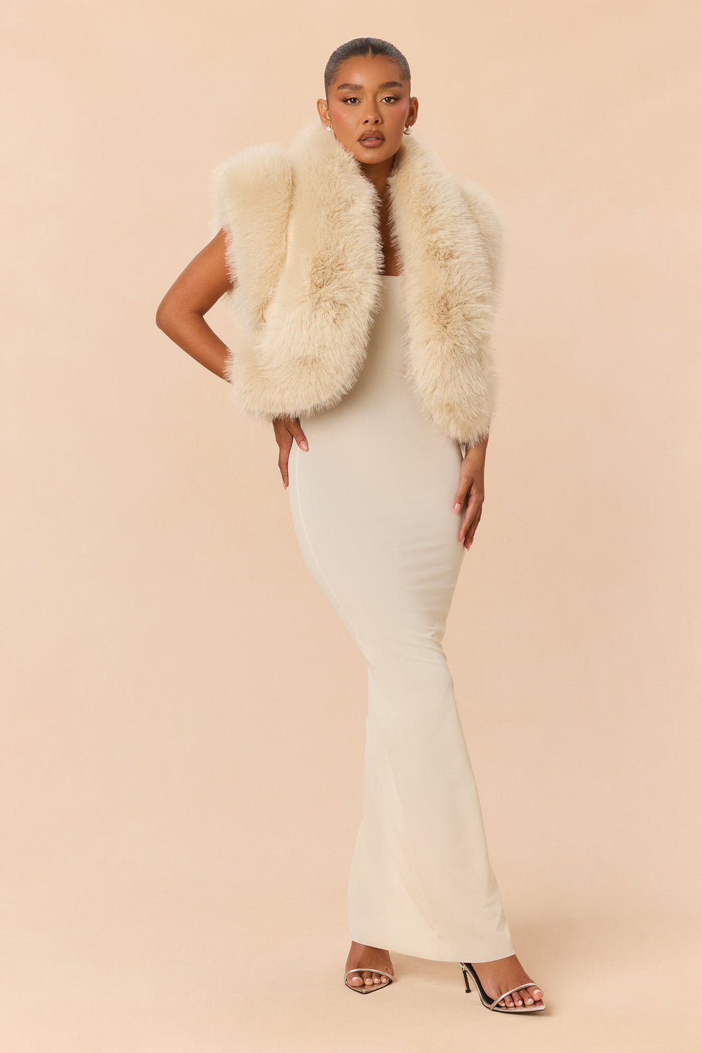 Downtown Muse Faux Fur Vest - Beige
