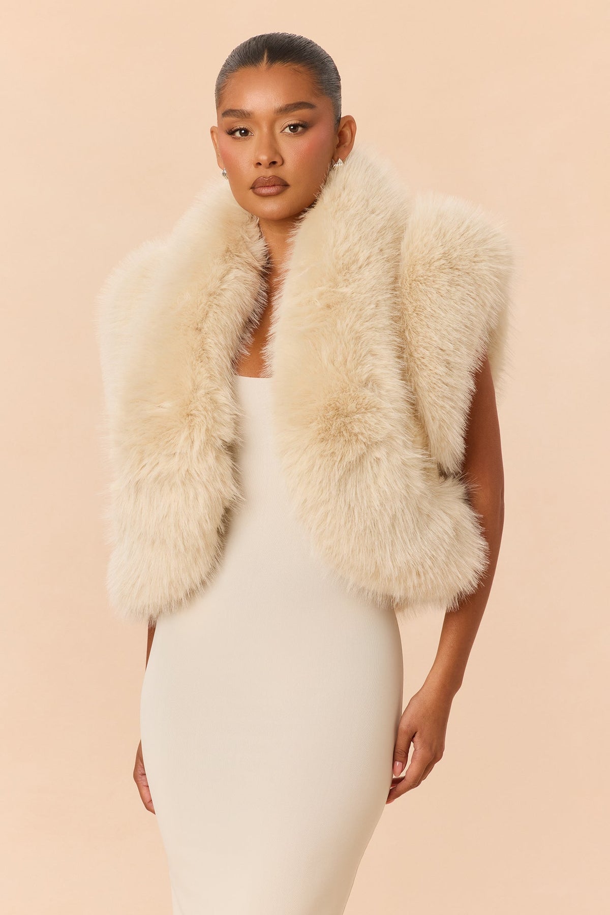 Downtown Muse Faux Fur Vest - Beige