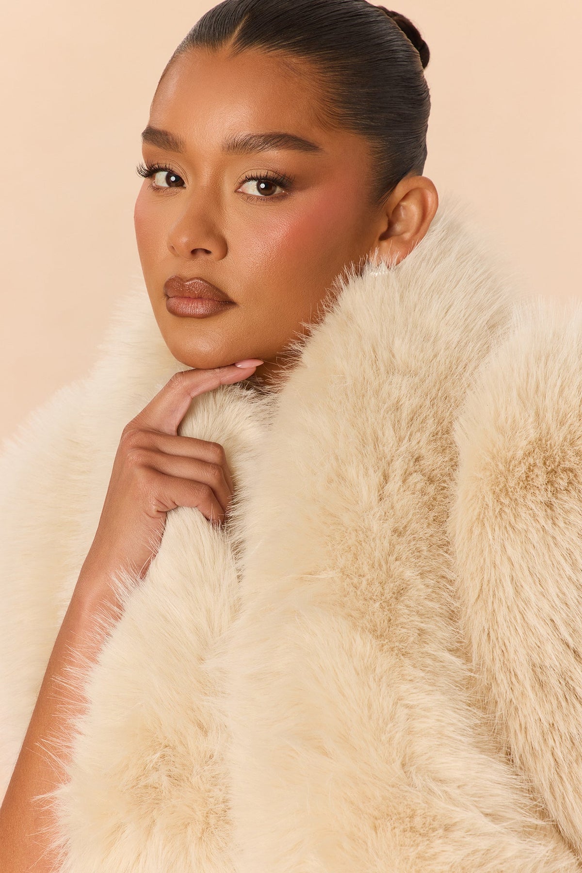 Downtown Muse Faux Fur Vest - Beige