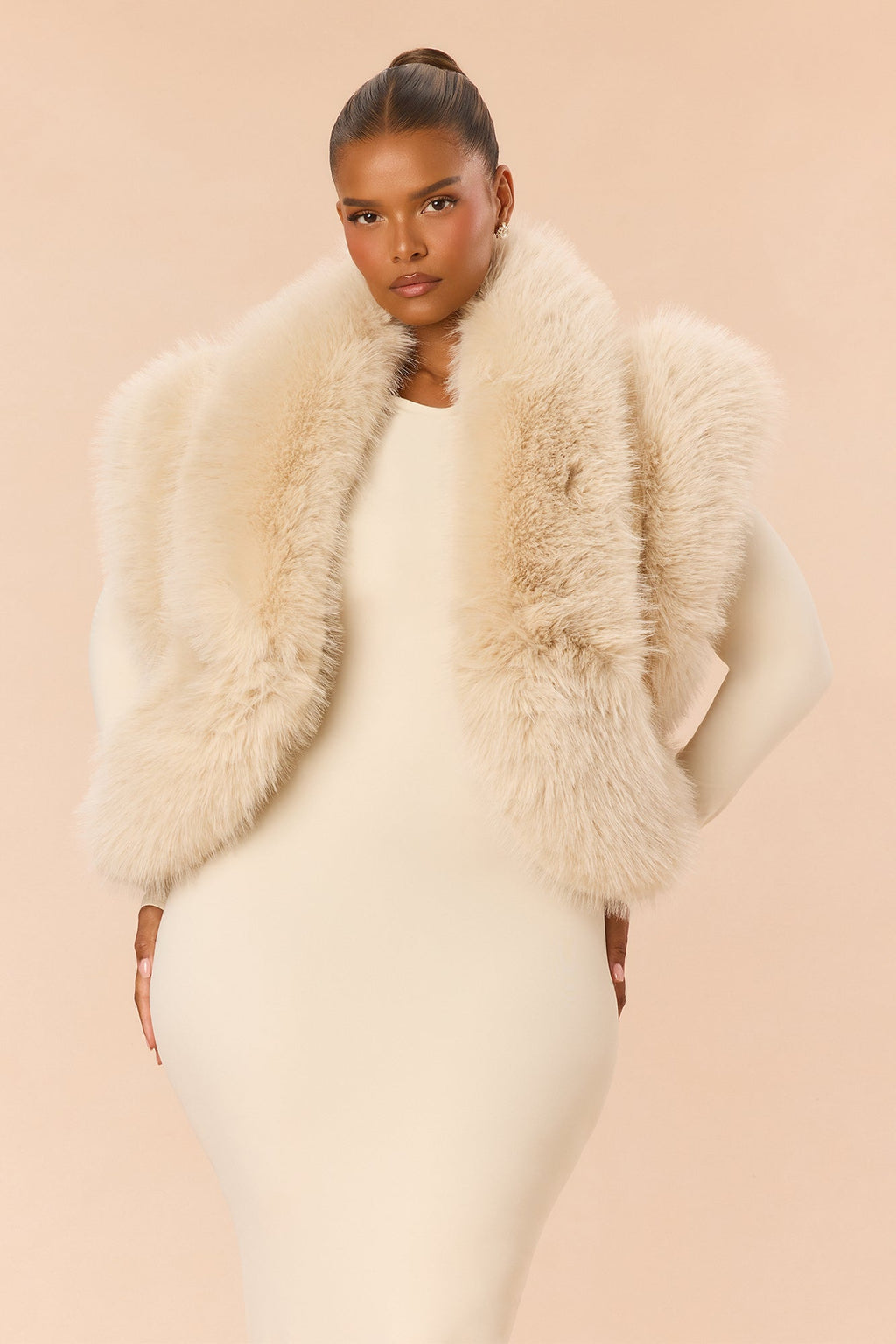 Downtown Muse Faux Fur Vest - Beige