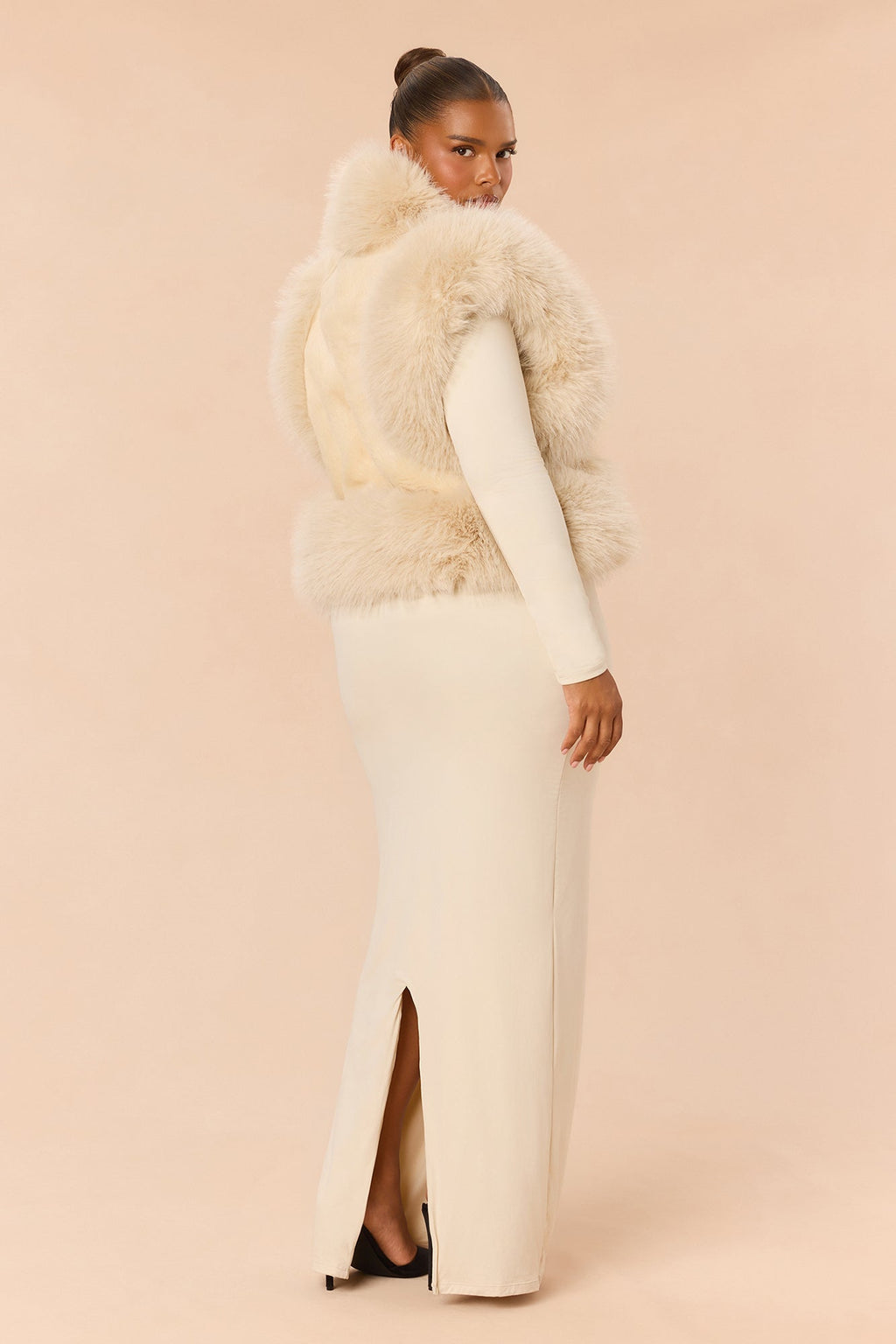Downtown Muse Faux Fur Vest - Beige