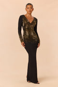 Farrah Long Sleeve Embellished Maxi Dress - Black/Gold