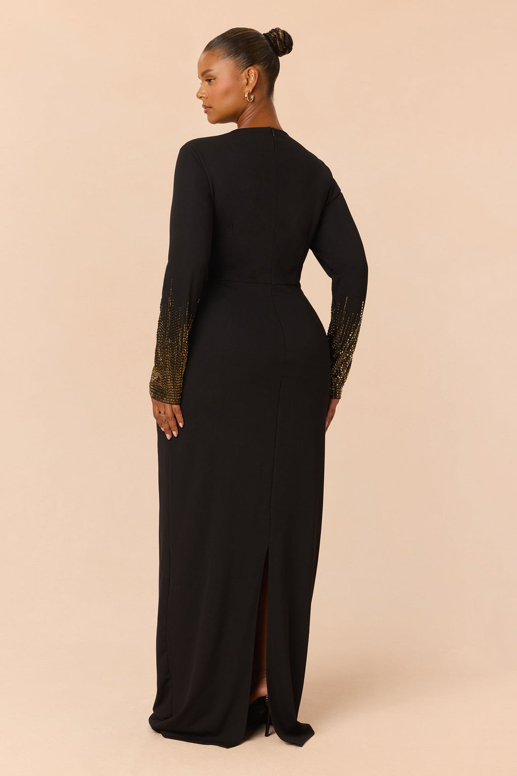 Farrah Long Sleeve Embellished Maxi Dress - Black/Gold