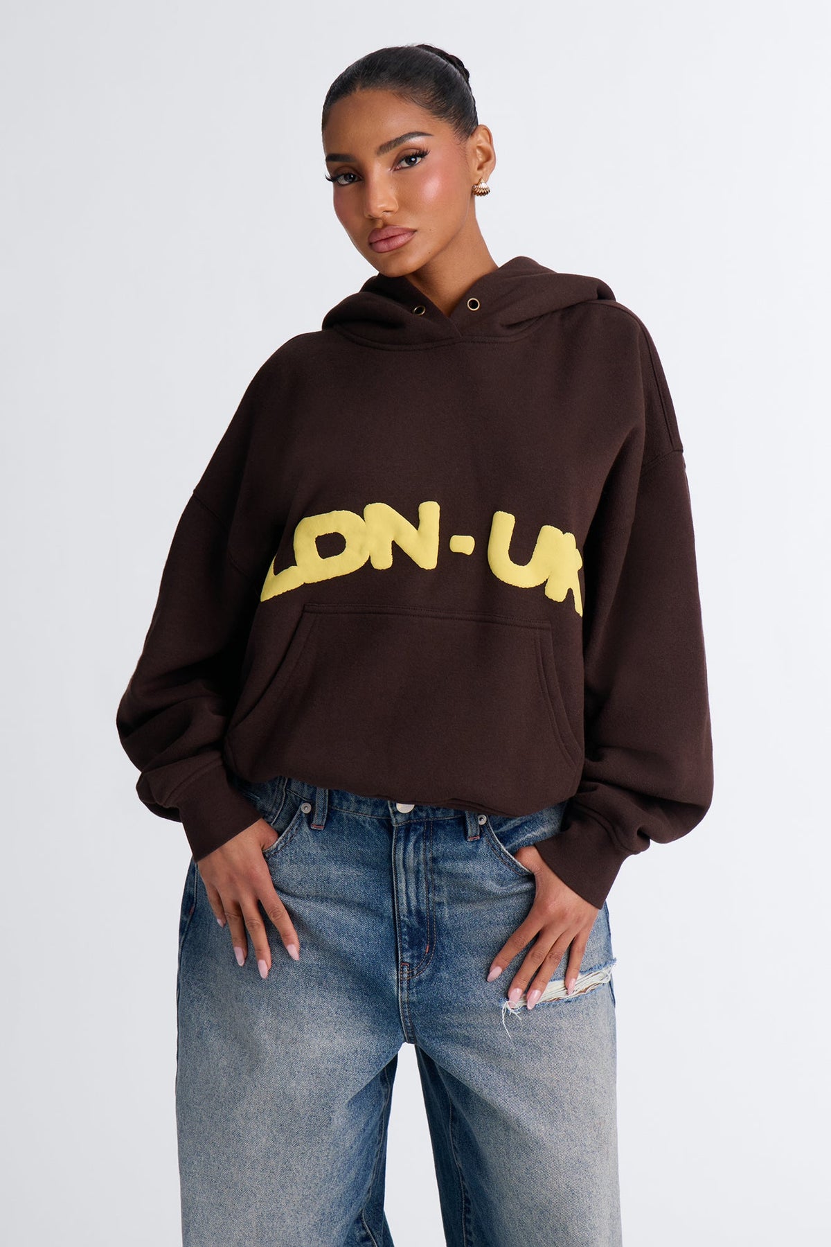London Mood Washed Oversized Hoodie - Dark Brown