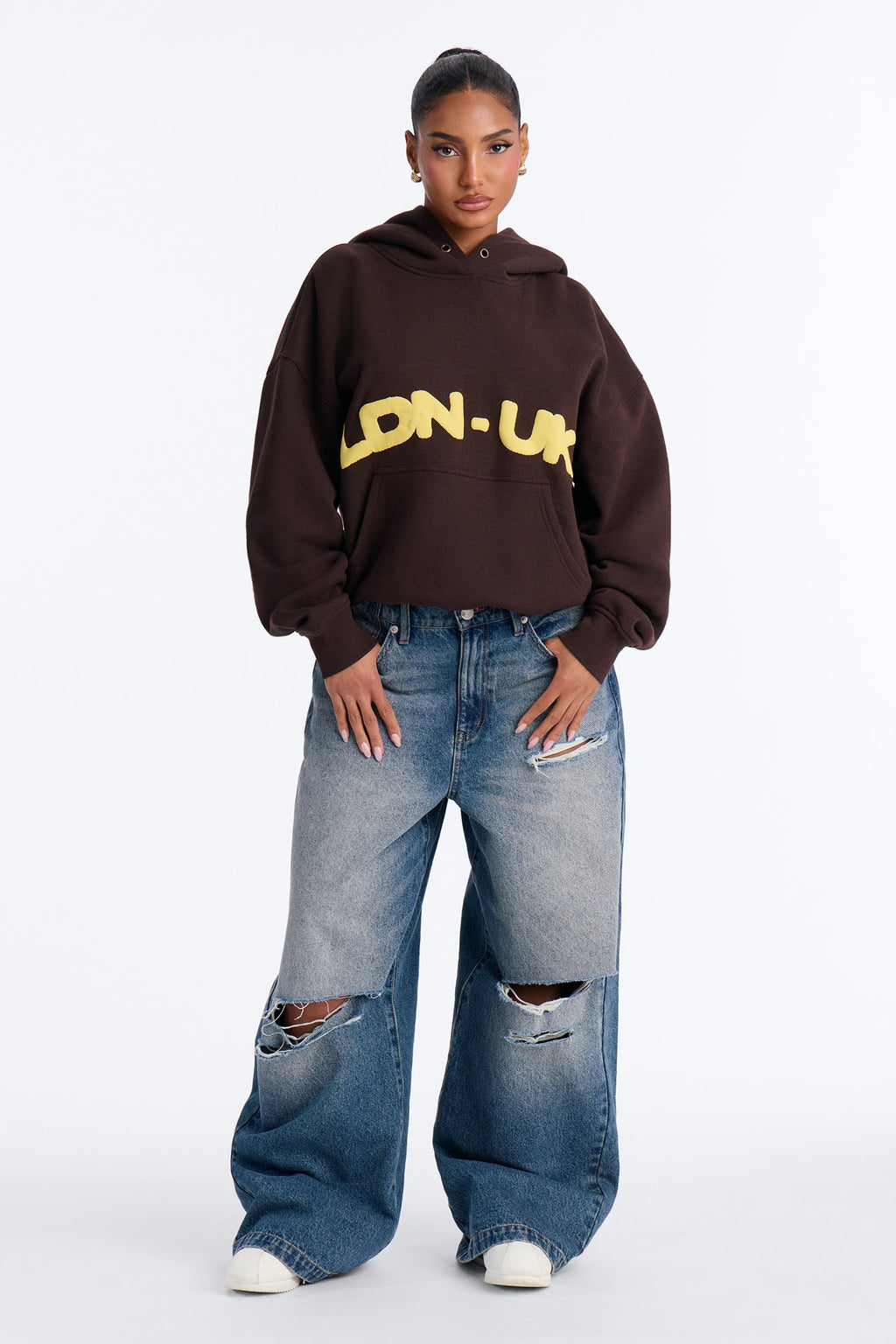 London Mood Washed Oversized Hoodie - Dark Brown