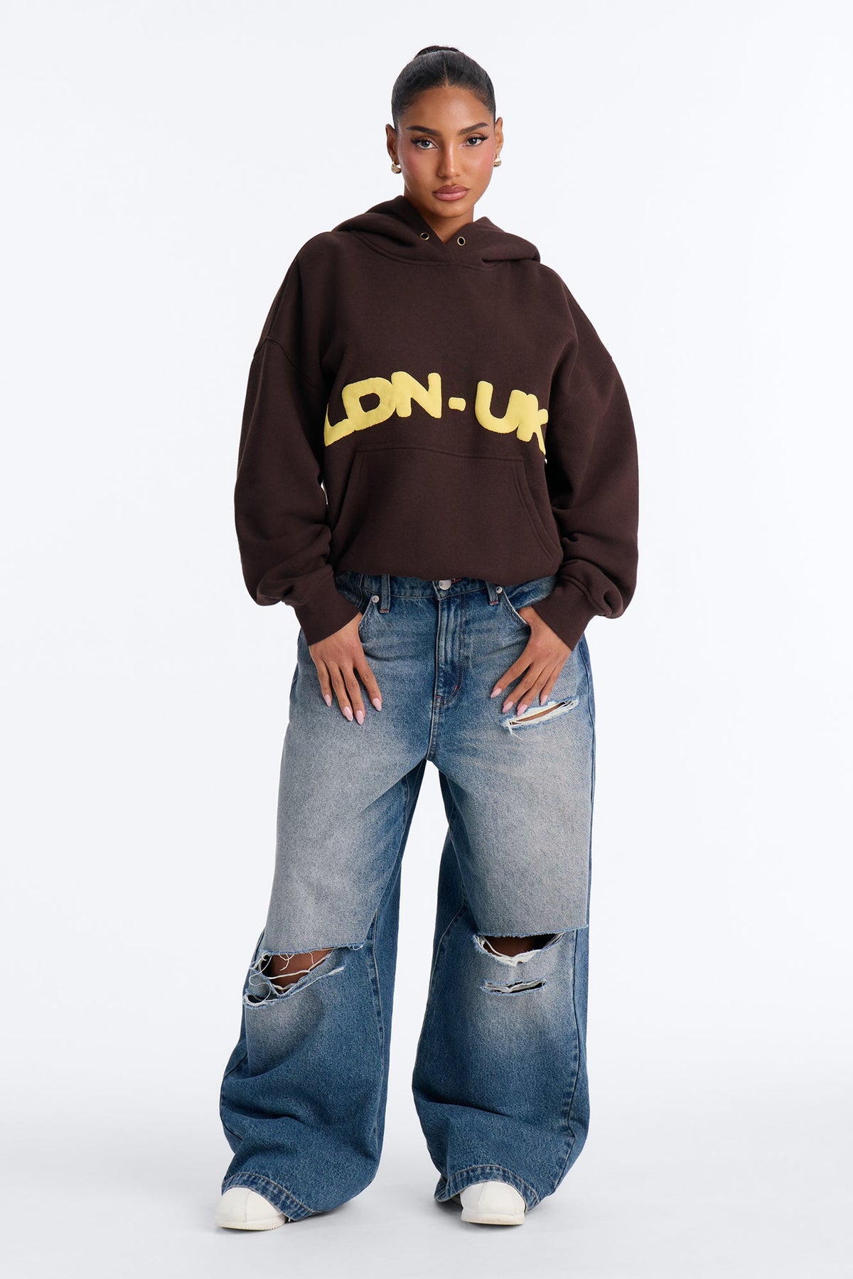 London Mood Washed Oversized Hoodie - Dark Brown