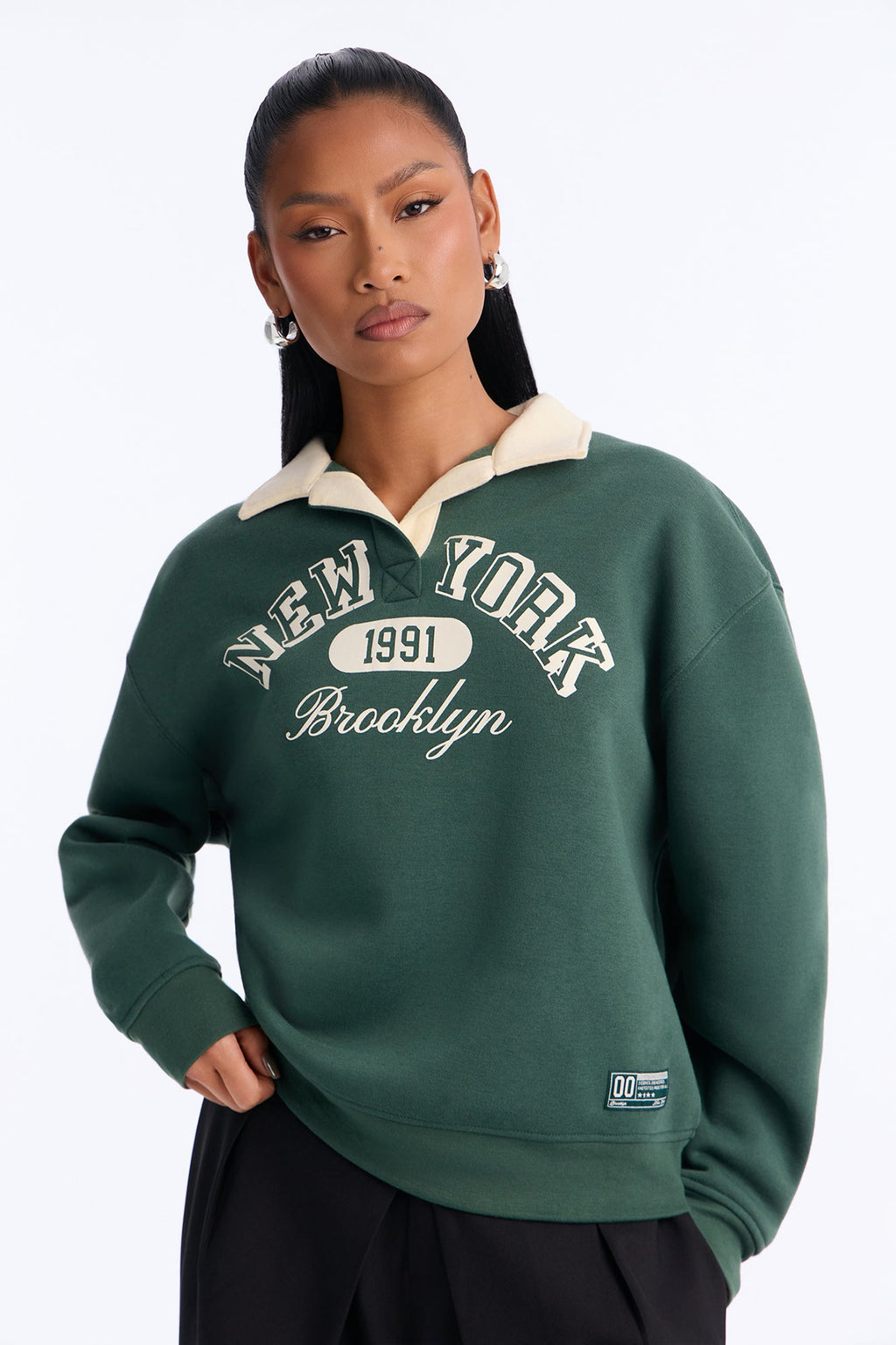 NYC Brooklyn Rugby Pullover Sweatshirt - Hunter Green
