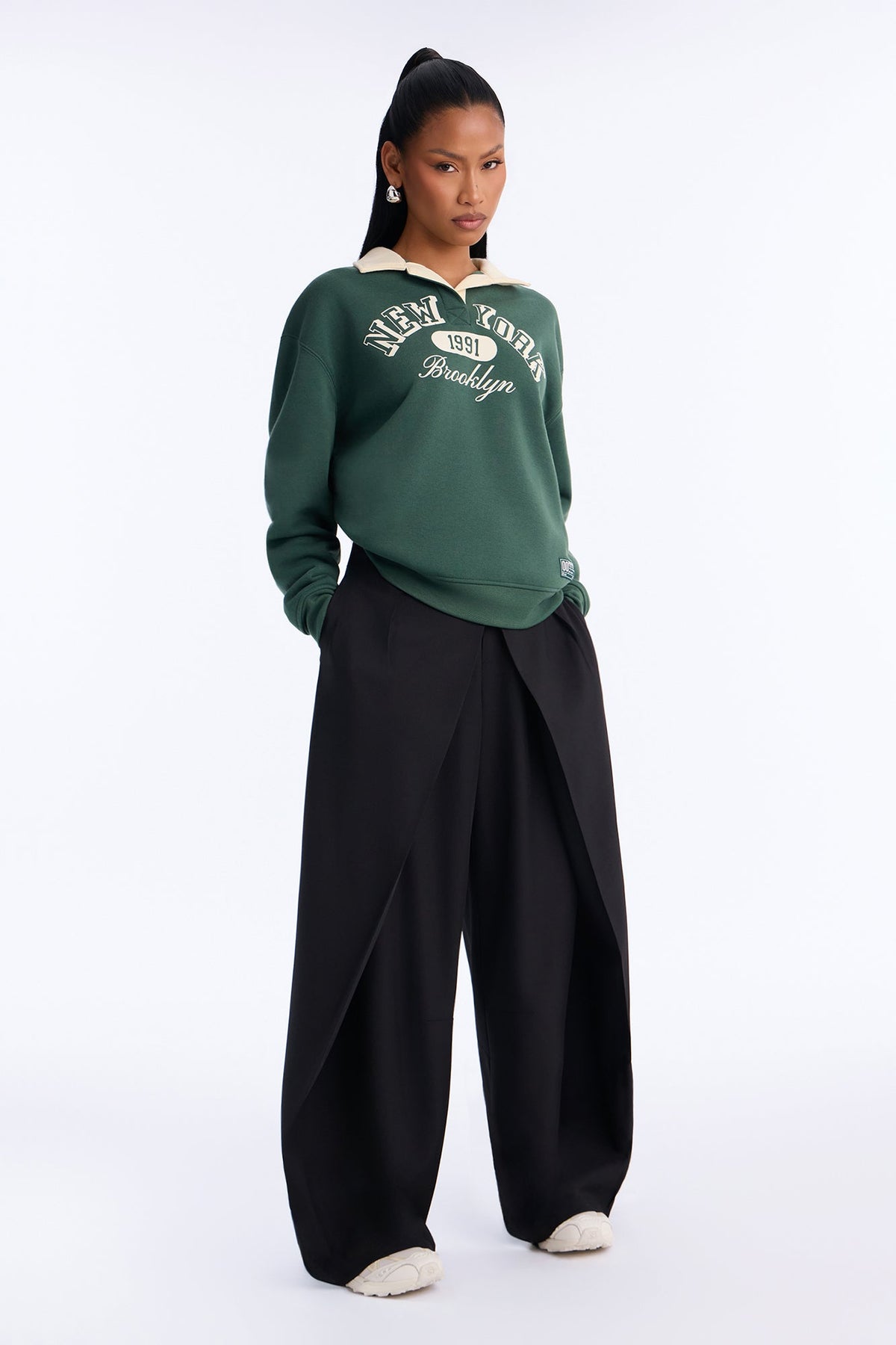 NYC Brooklyn Rugby Pullover Sweatshirt - Hunter Green