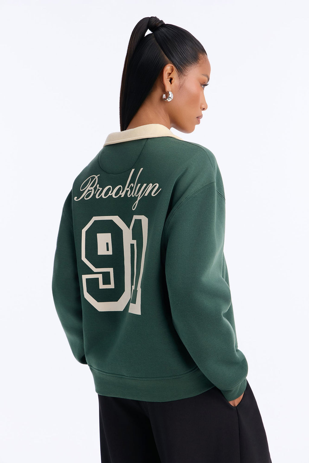 NYC Brooklyn Rugby Pullover Sweatshirt - Hunter Green