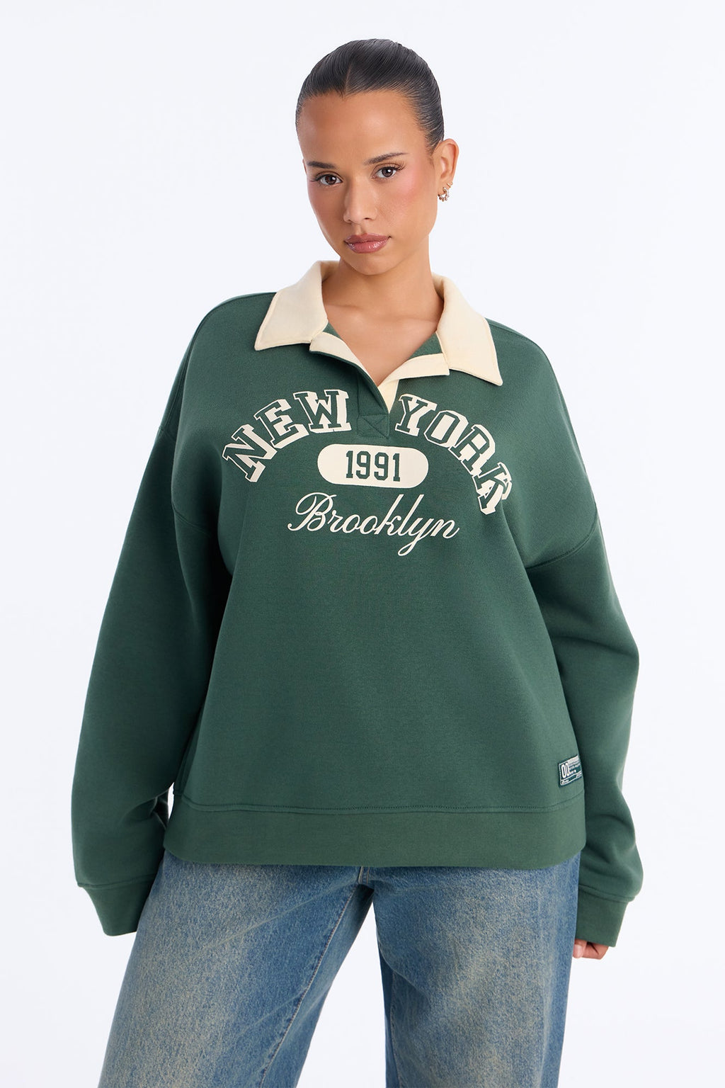NYC Brooklyn Rugby Pullover Sweatshirt - Hunter Green