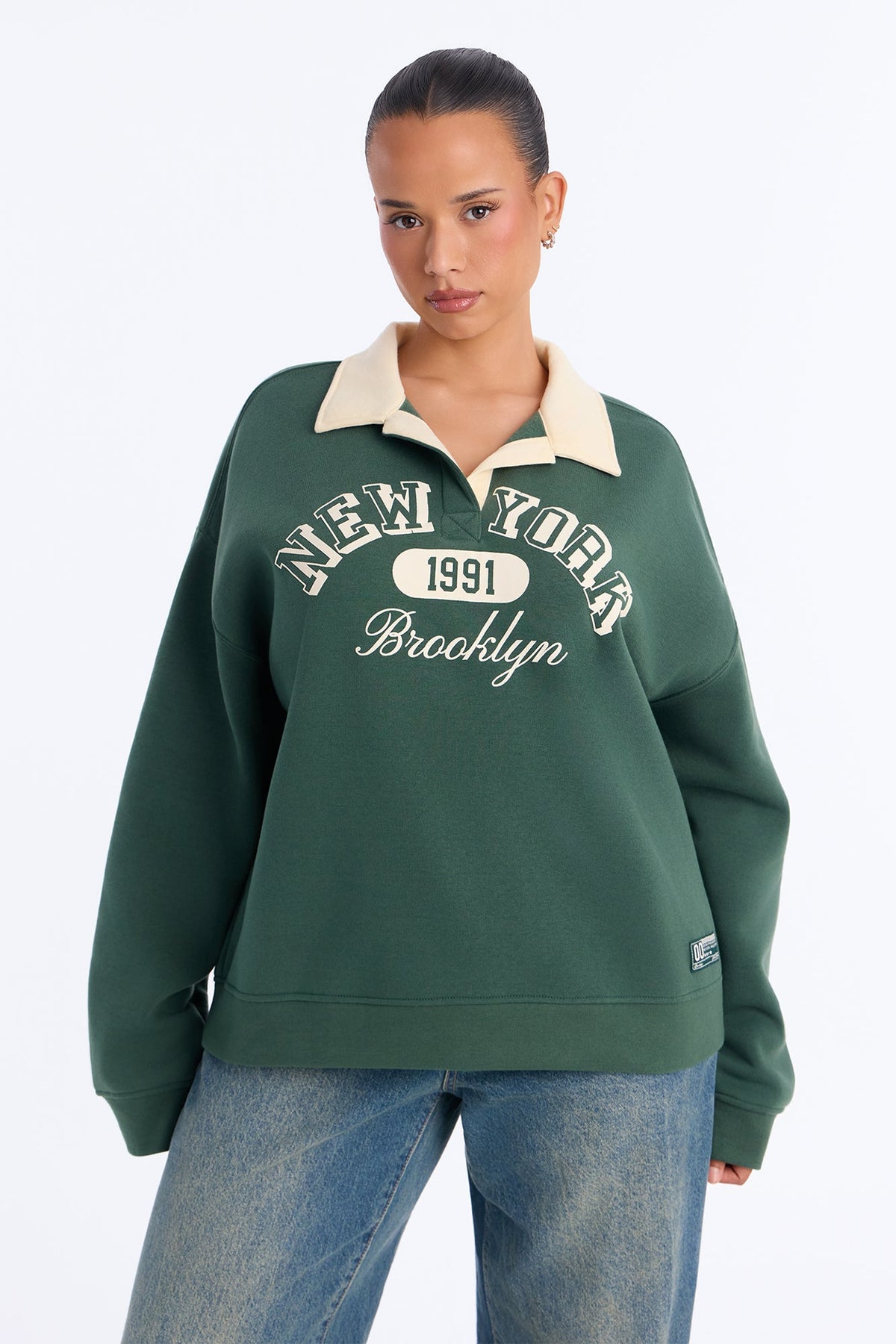 NYC Brooklyn Rugby Pullover Sweatshirt - Hunter Green