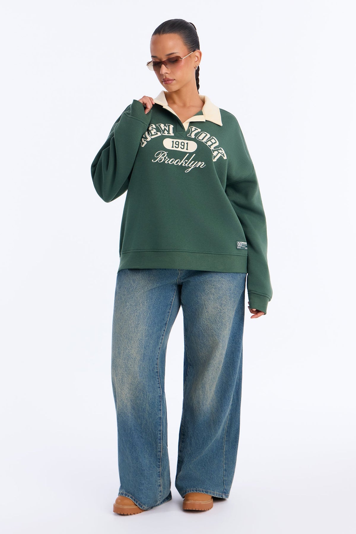 NYC Brooklyn Rugby Pullover Sweatshirt - Hunter Green