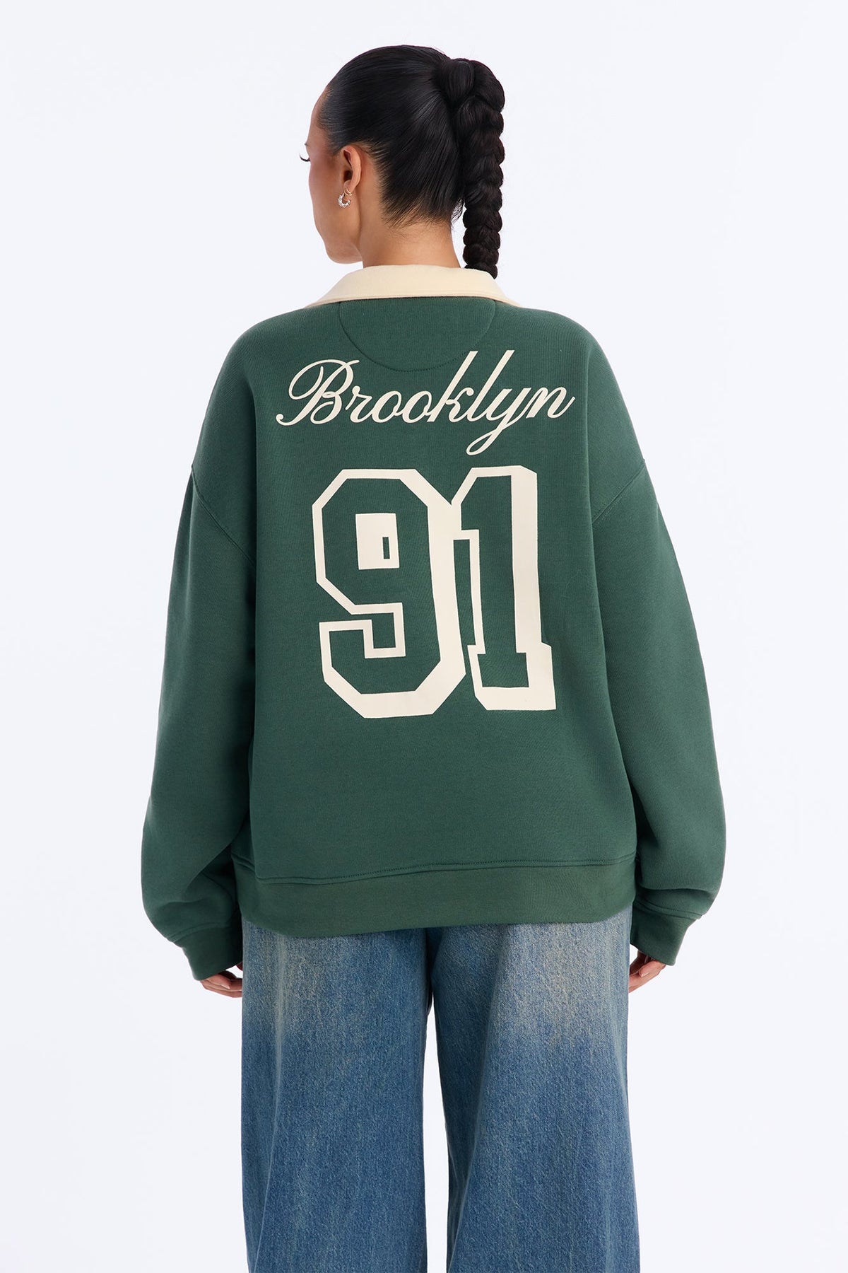 NYC Brooklyn Rugby Pullover Sweatshirt - Hunter Green
