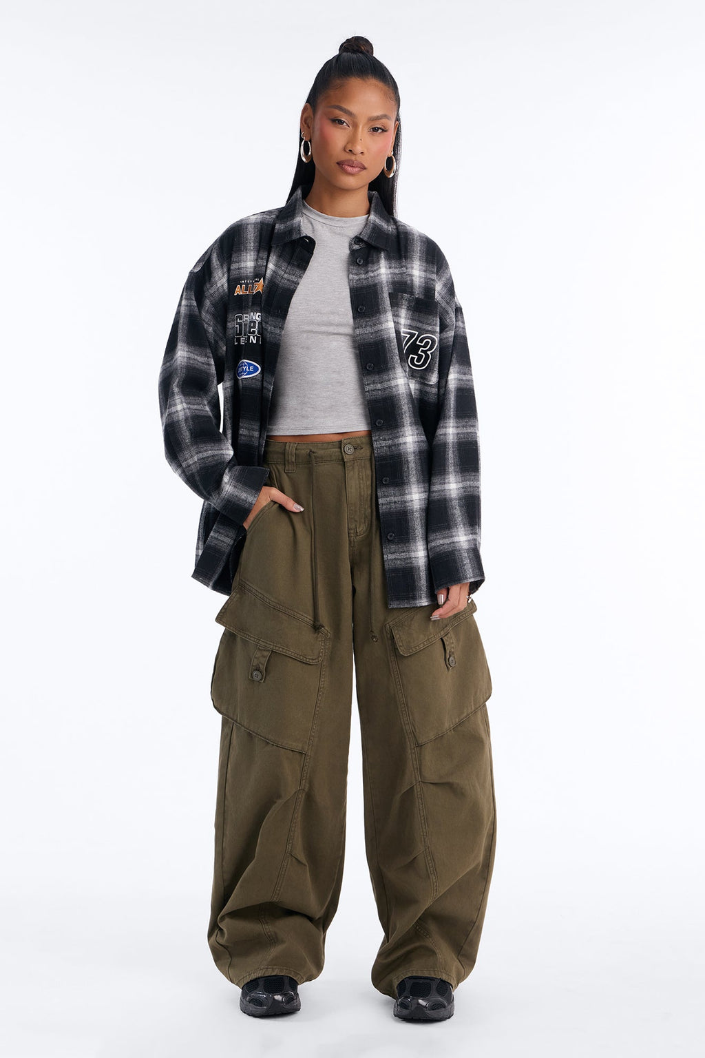 All Star Racing Plaid Button Down Flannel T-Shirt - Black/combo