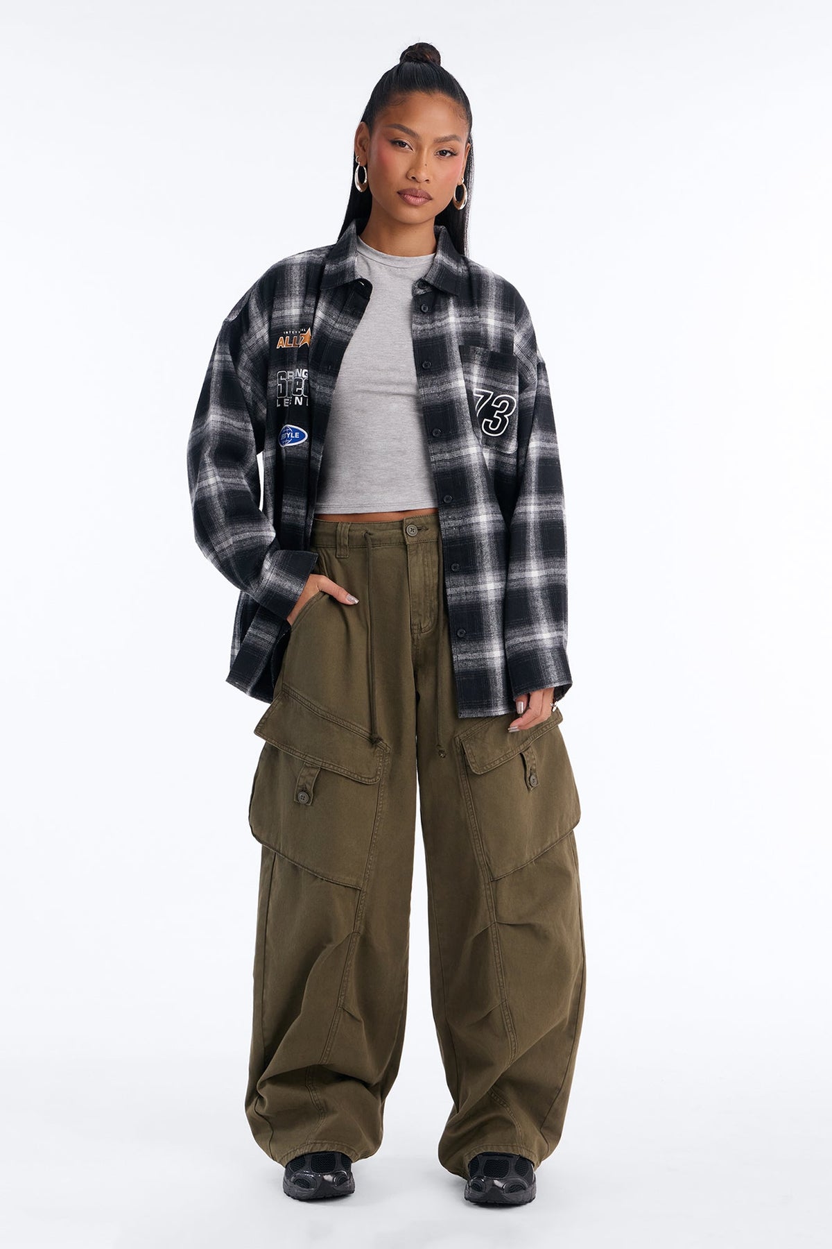 All Star Racing Plaid Button Down Flannel T-Shirt - Black/combo