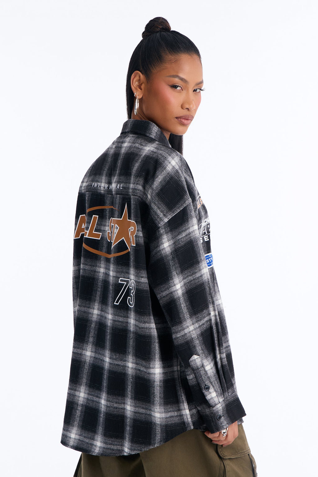 All Star Racing Plaid Button Down Flannel T-Shirt - Black/combo
