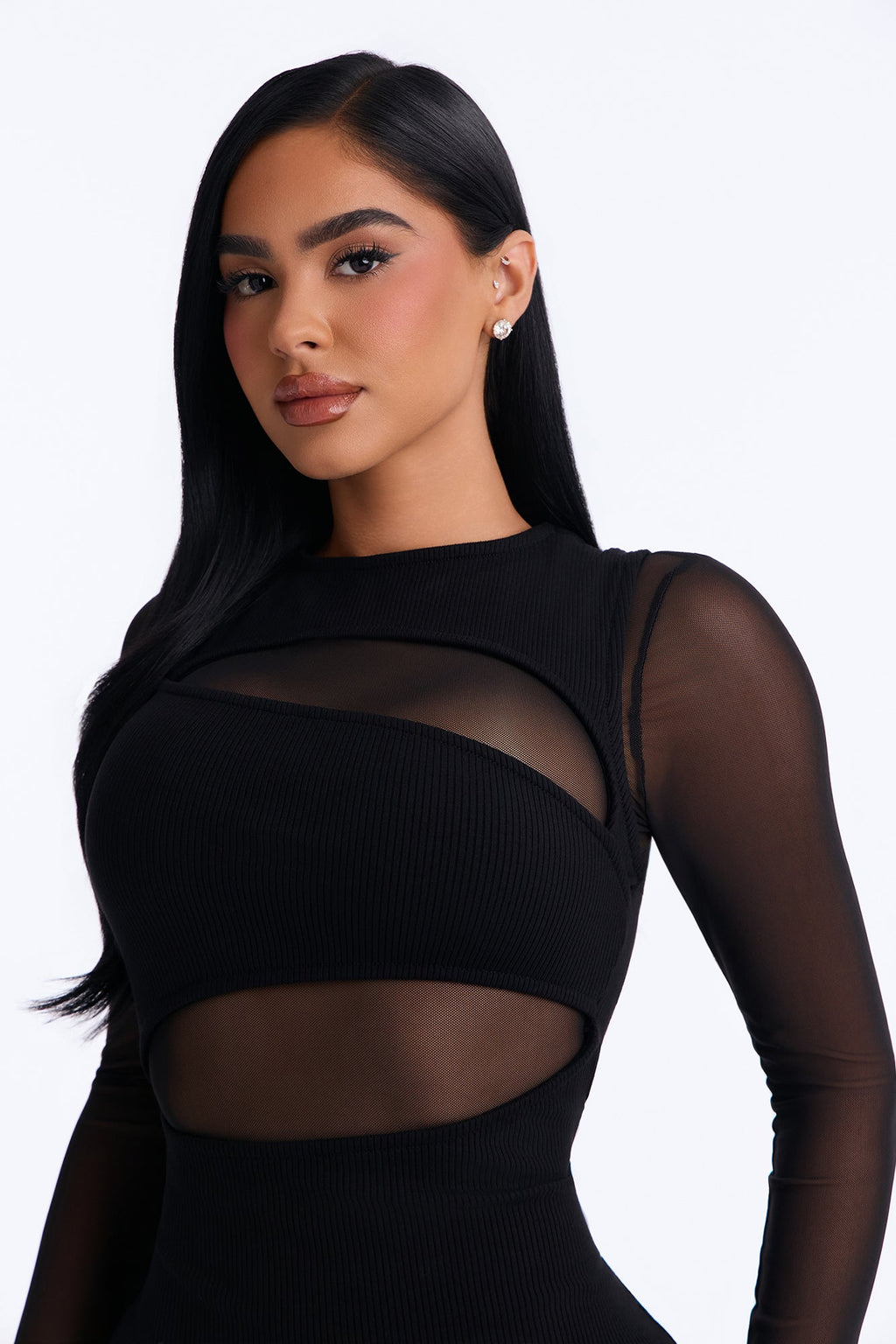 Acacia Snatched Mesh Micro Mini Dress - Black