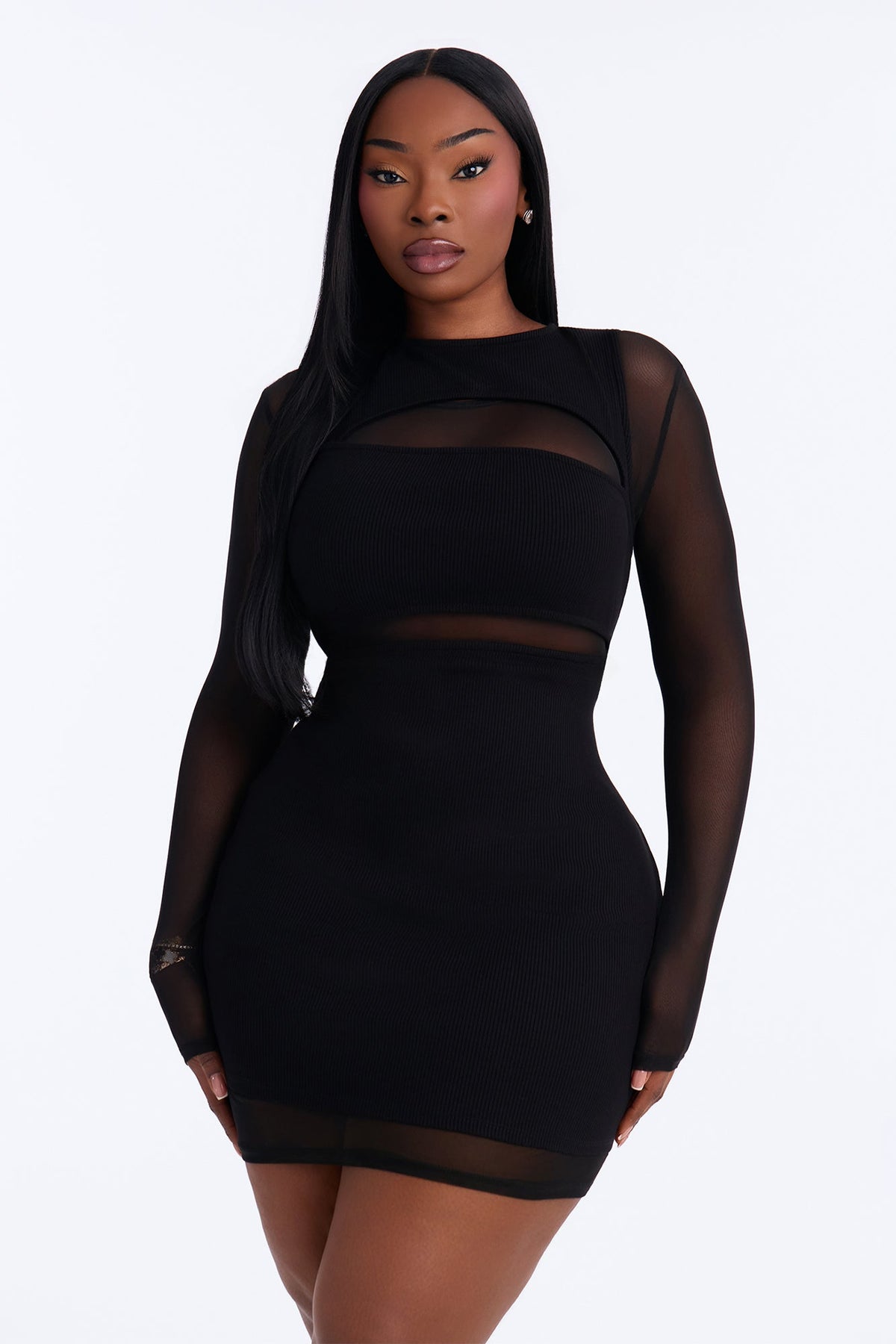 Acacia Snatched Mesh Micro Mini Dress - Black