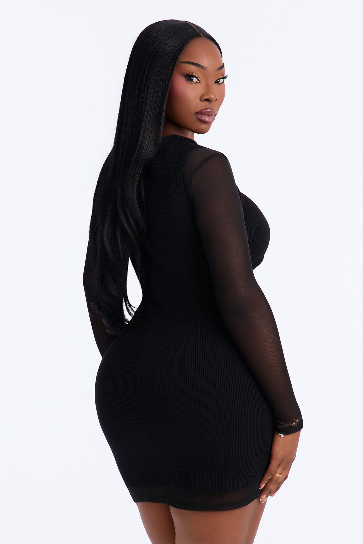 Acacia Snatched Mesh Micro Mini Dress - Black