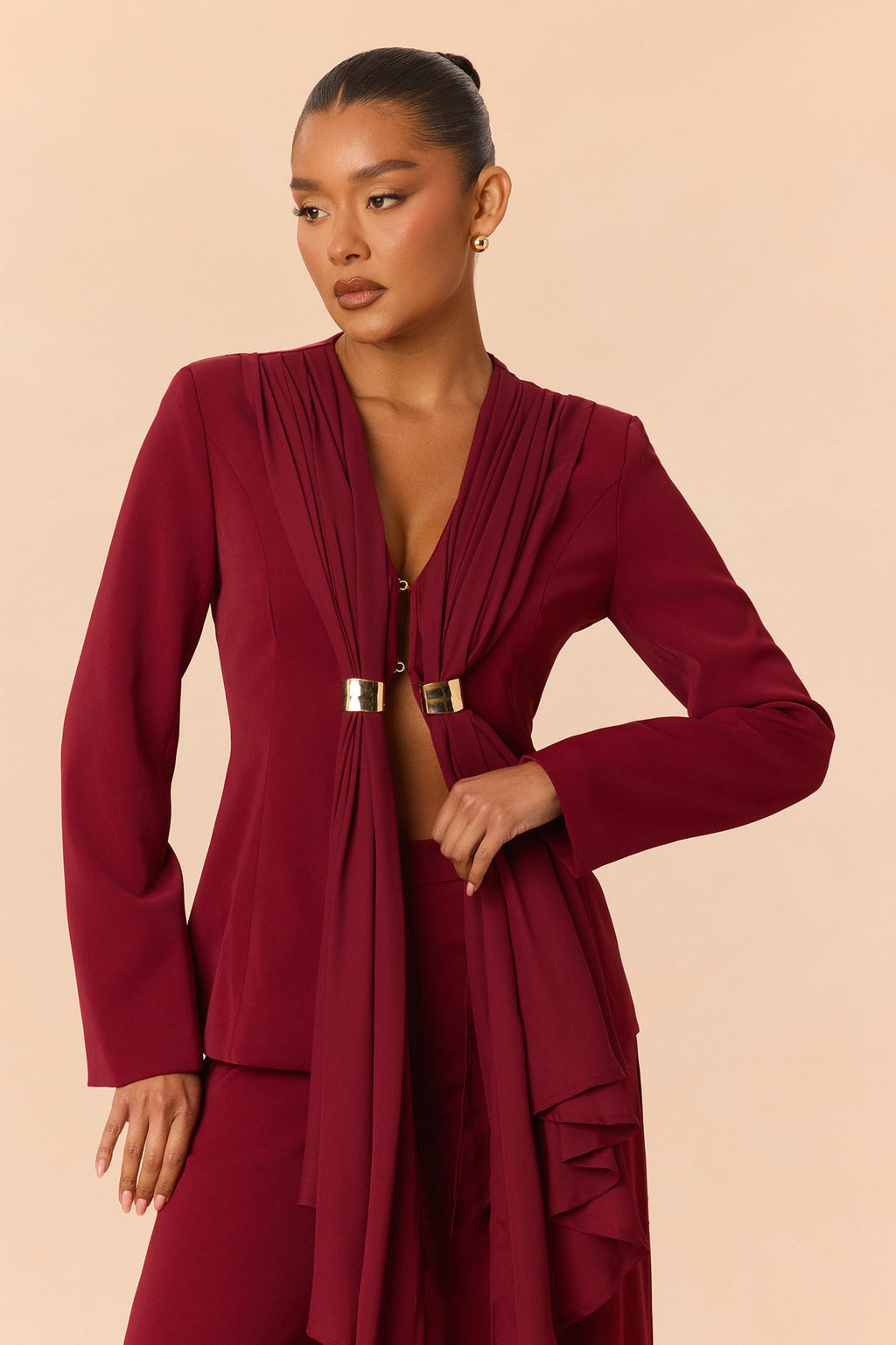 High Expectations Draped Pant Set - Burgundy