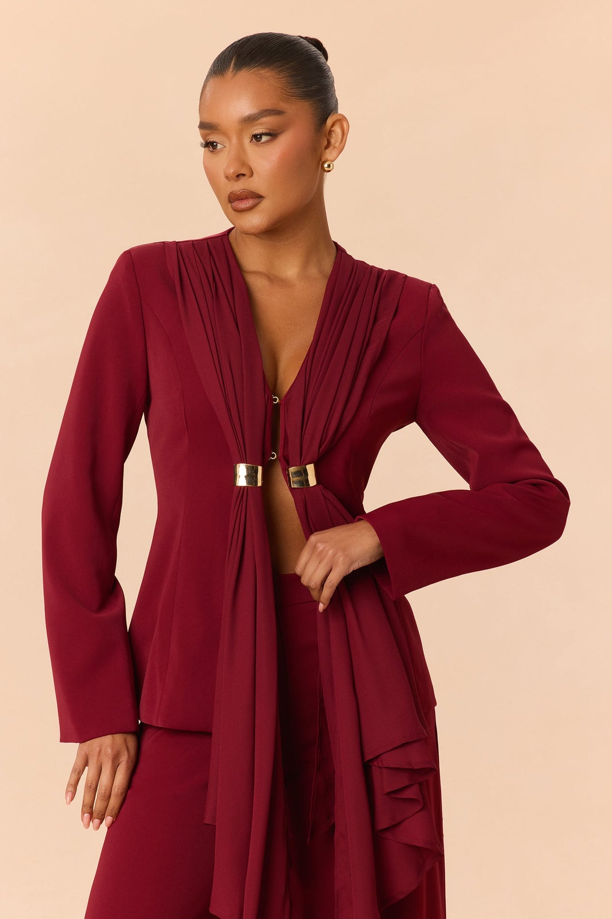 High Expectations Draped Pant Set - Burgundy